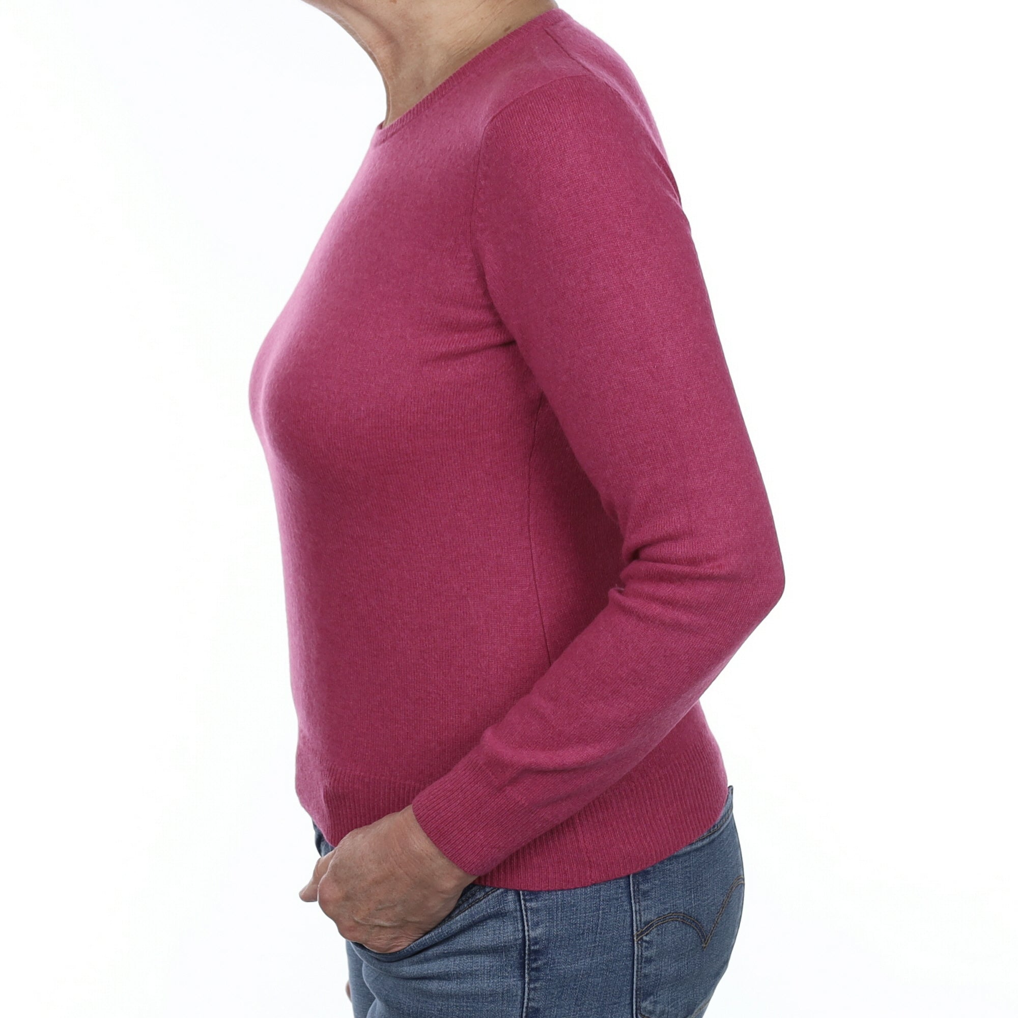 Fuchsia Pink Cashmere Crew Neck Jumper Medium