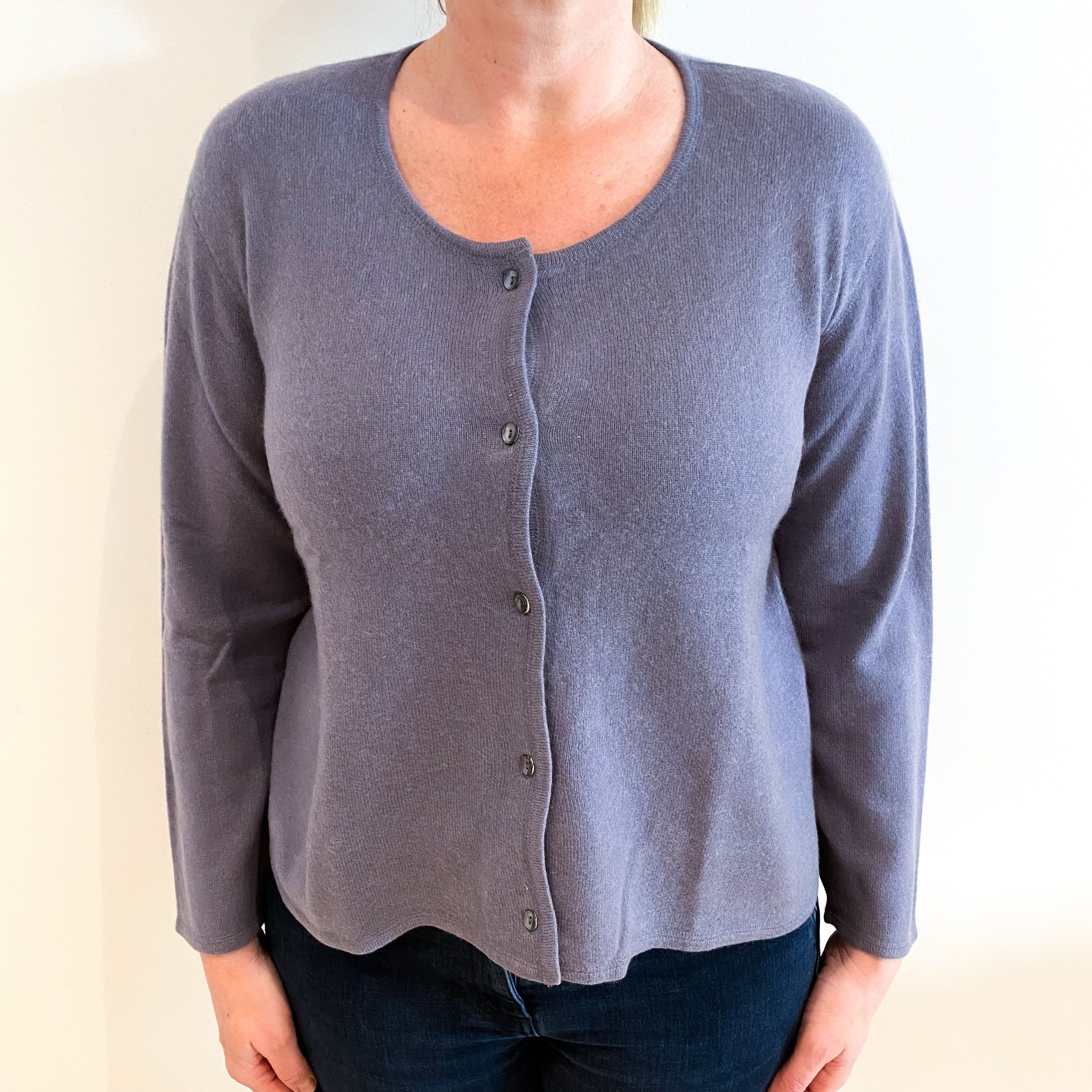 Slate Purple Cashmere Crew Neck Cardigan Large