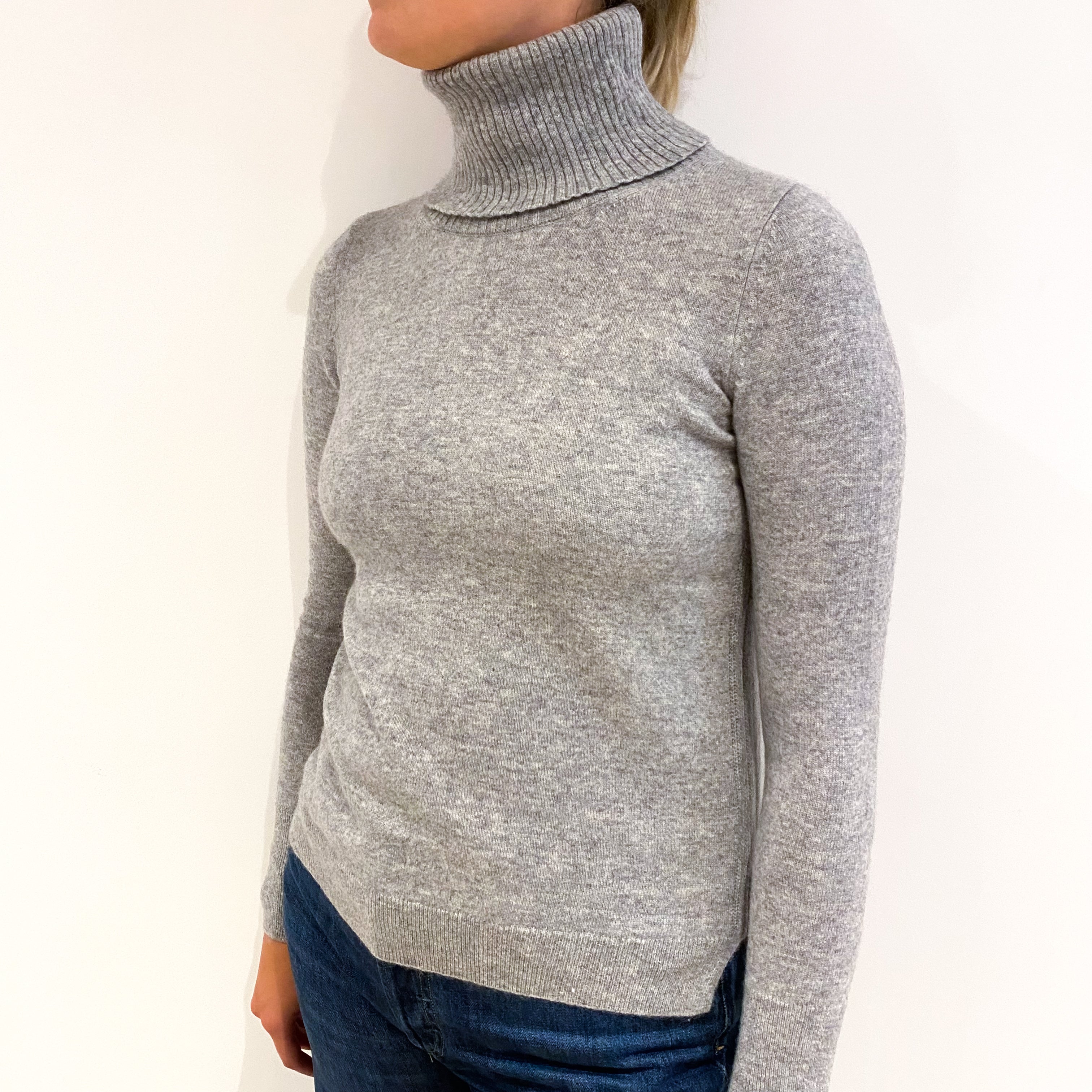 Smoke Grey Cashmere Polo Neck Jumper Small