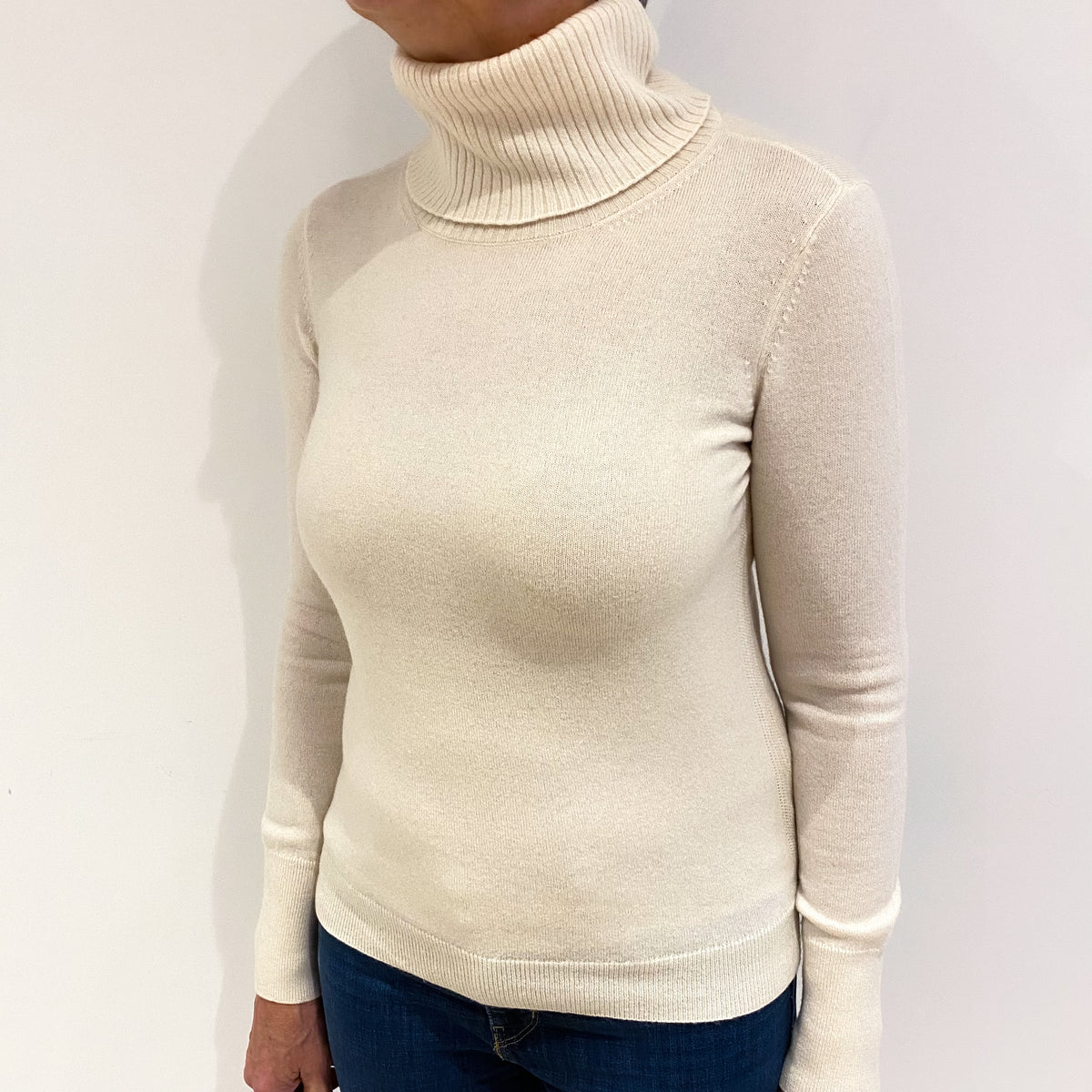 Cream Cashmere Loose Polo Neck Jumper Medium