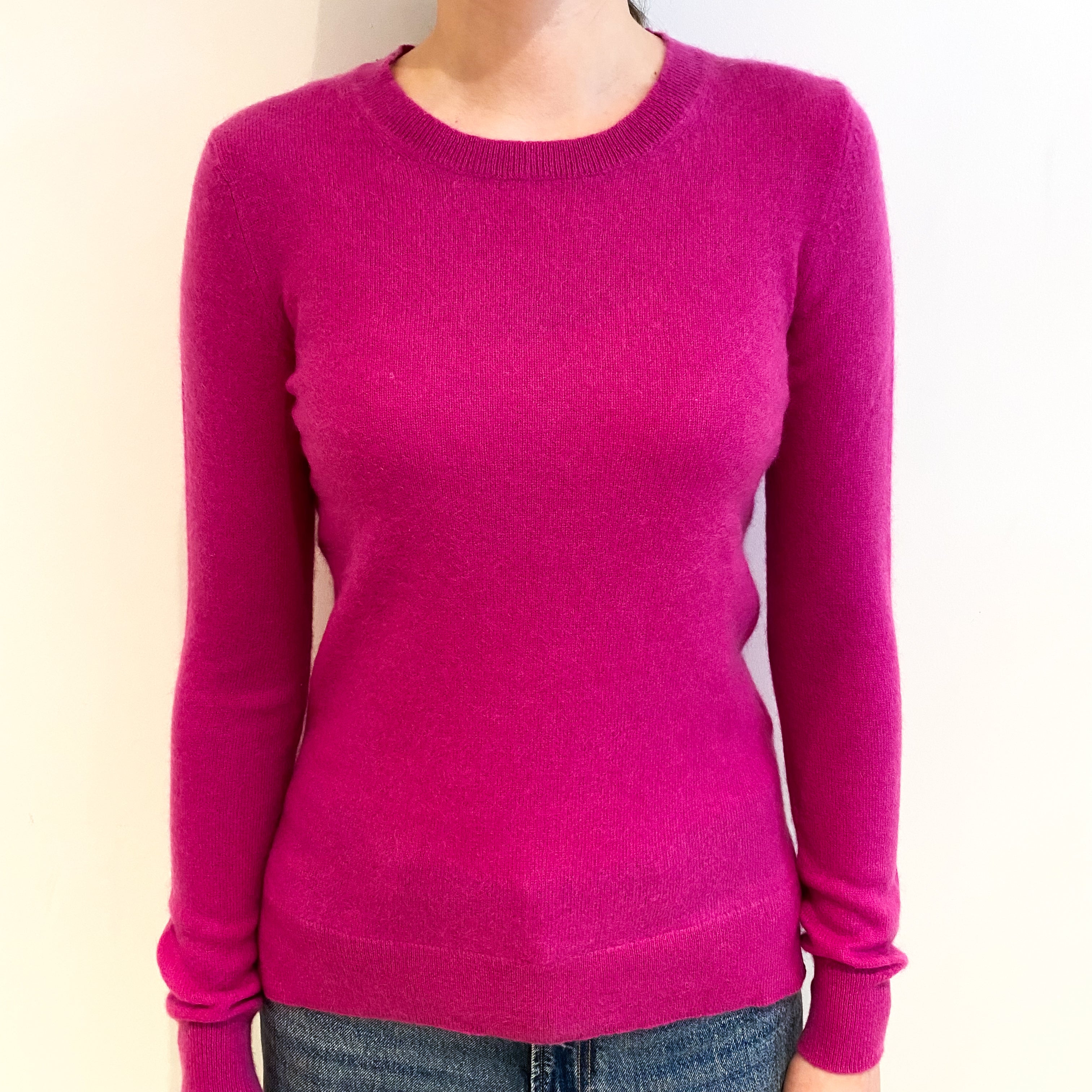 Fuchsia Pink Cashmere Crew Neck Jumper Extra Small
