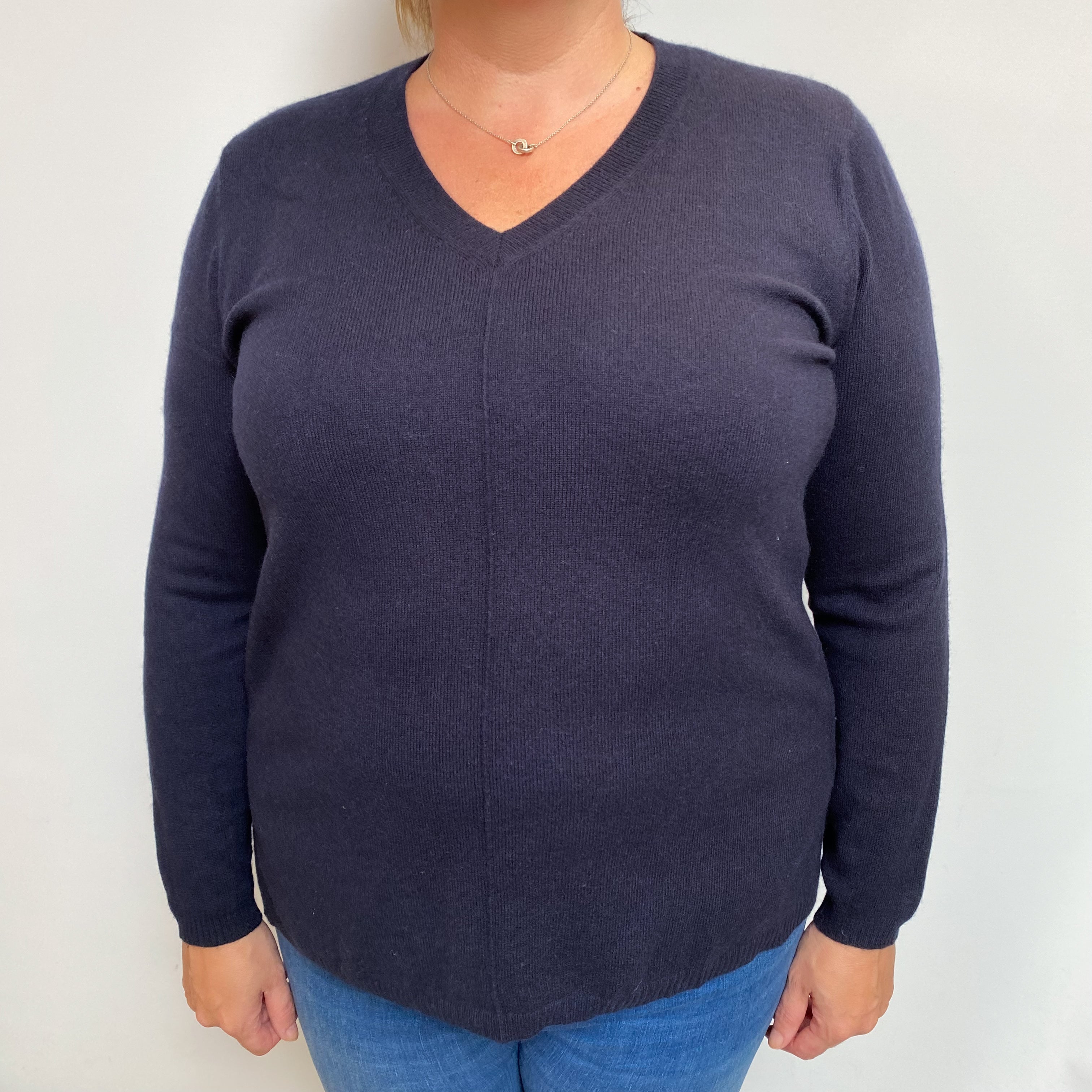Dark Navy Cashmere V Neck Jumper Extra Large
