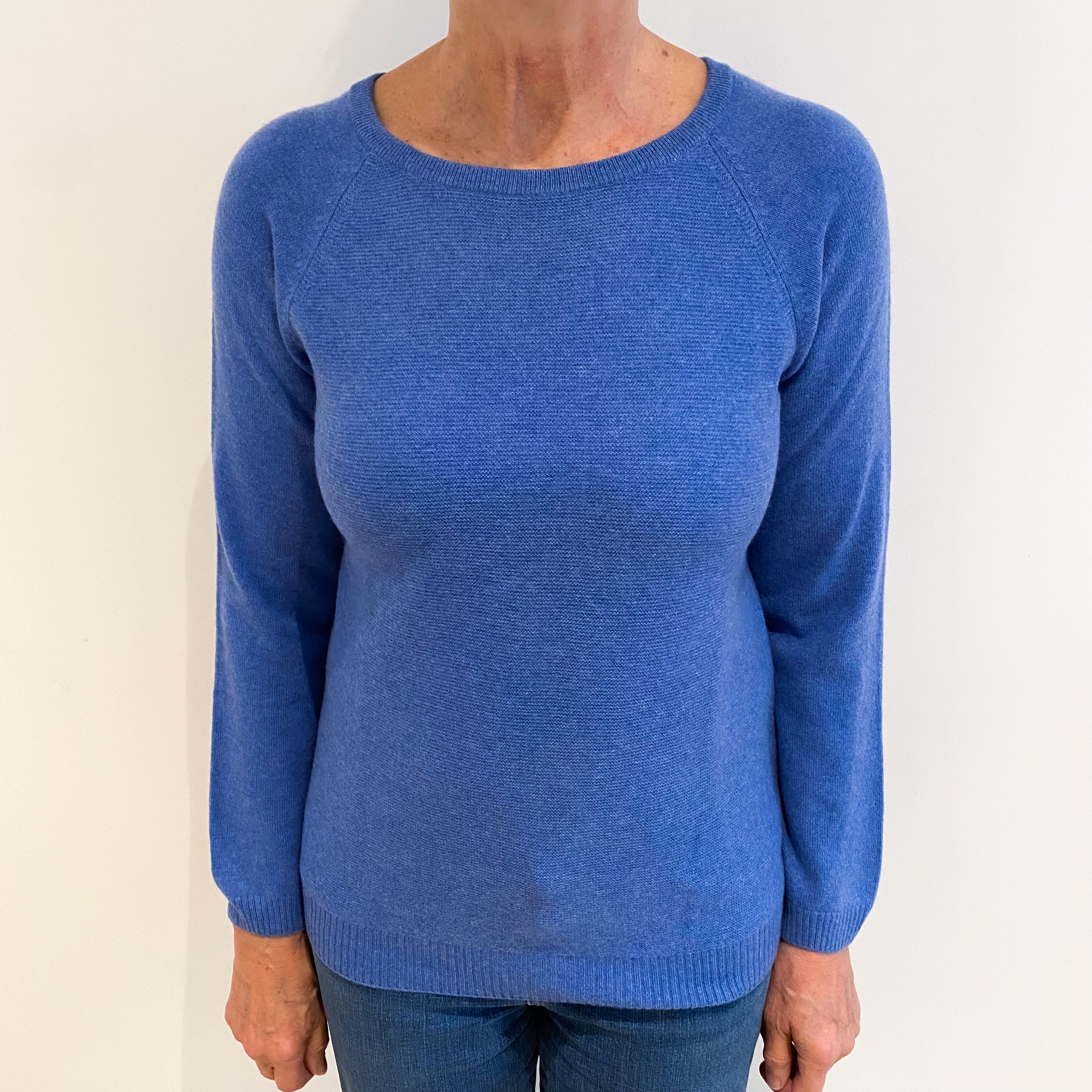 Cornflower Blue Textured Cashmere Crew Neck Jumper Medium