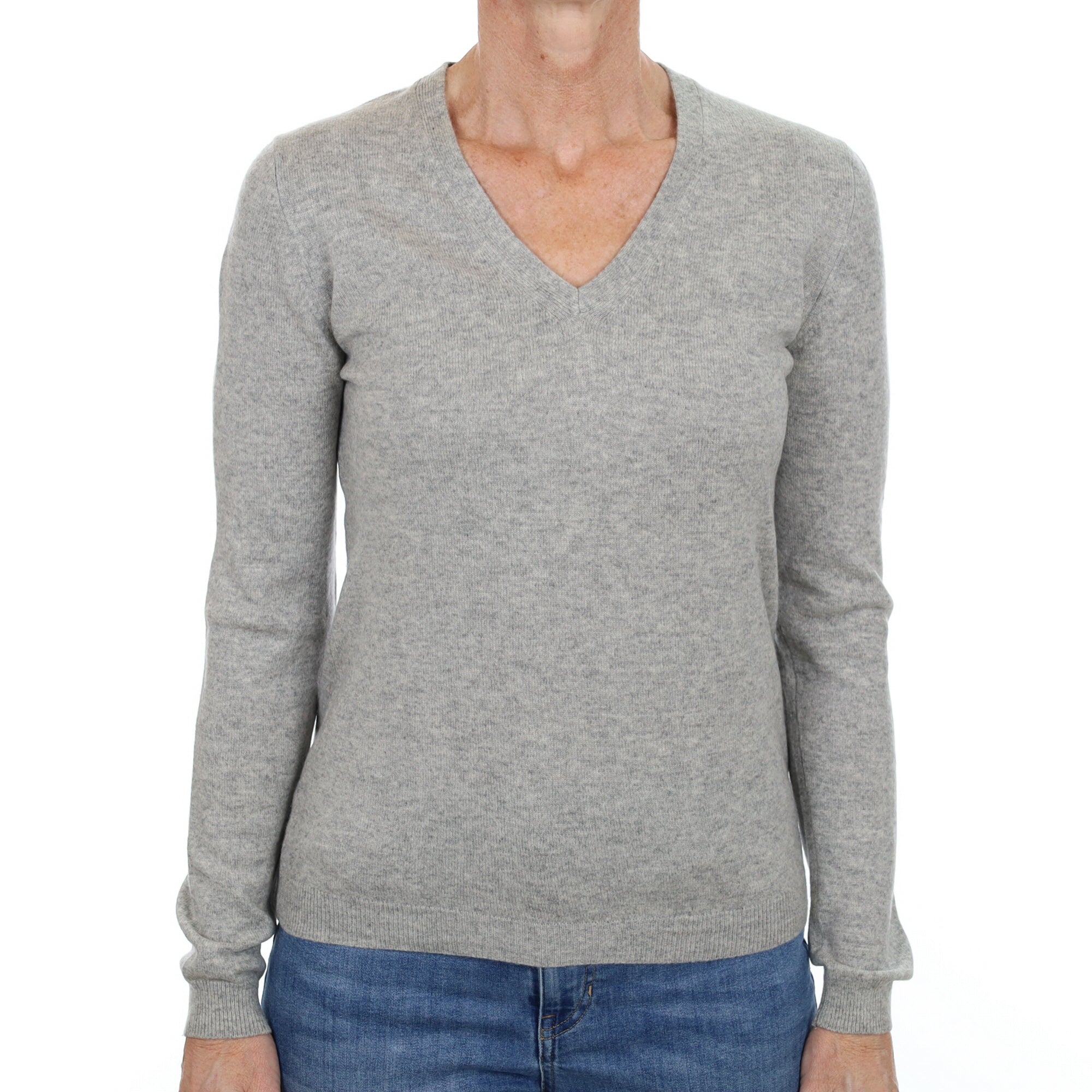 Smoke Grey Cashmere V Neck Jumper Small