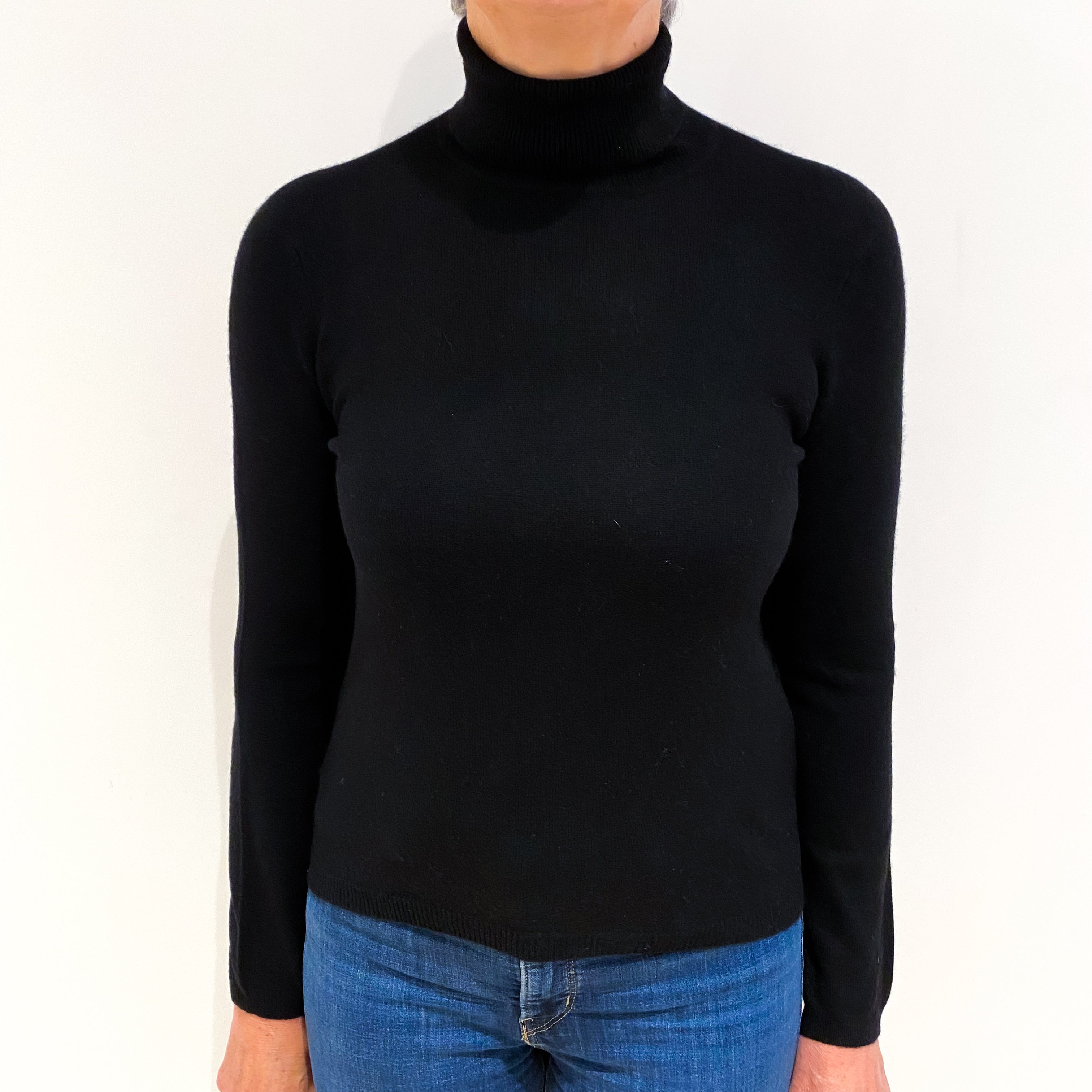 Ralph Lauren Black Cashmere Polo Neck Jumper Medium
