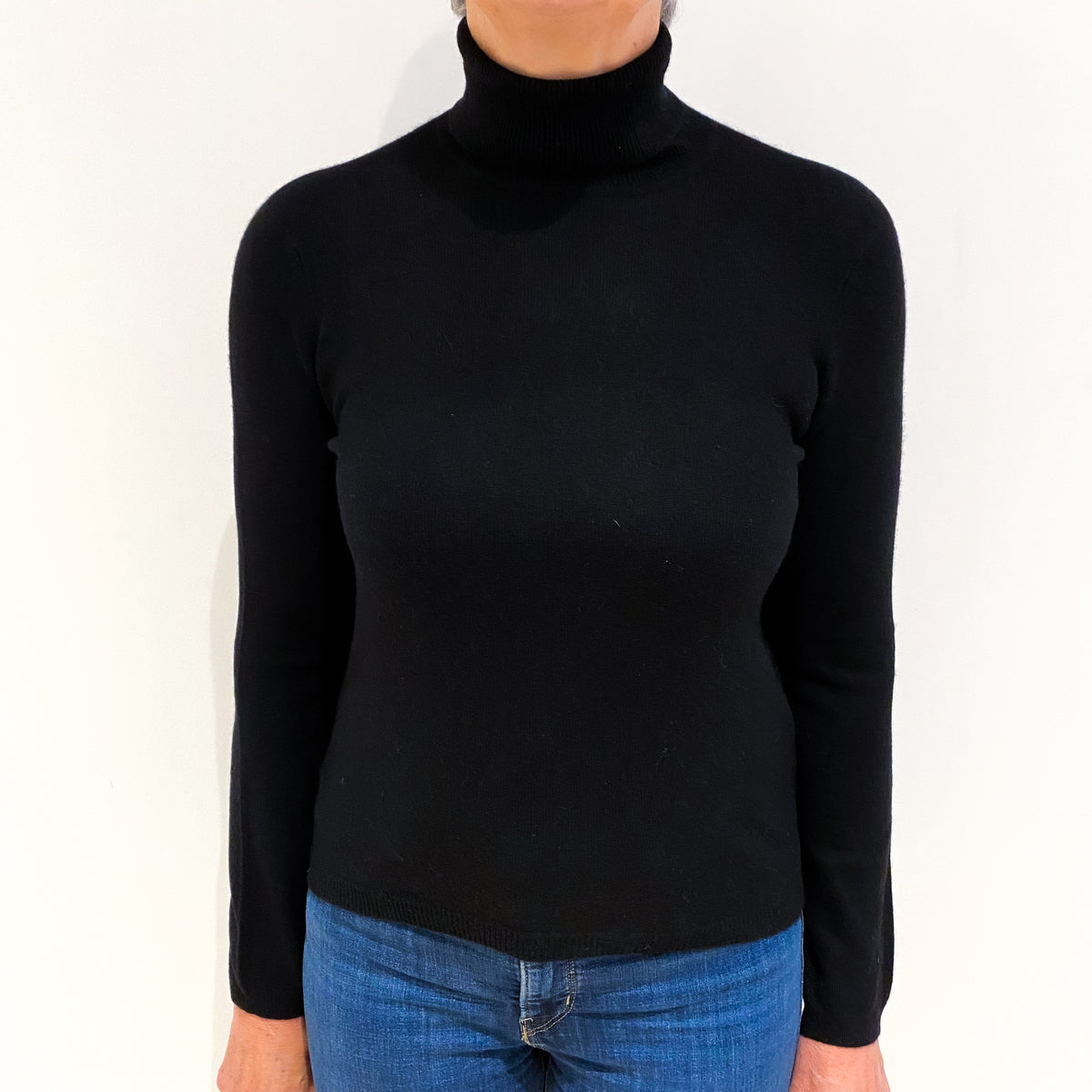 Ralph Lauren Black Cashmere Polo Neck Jumper Medium