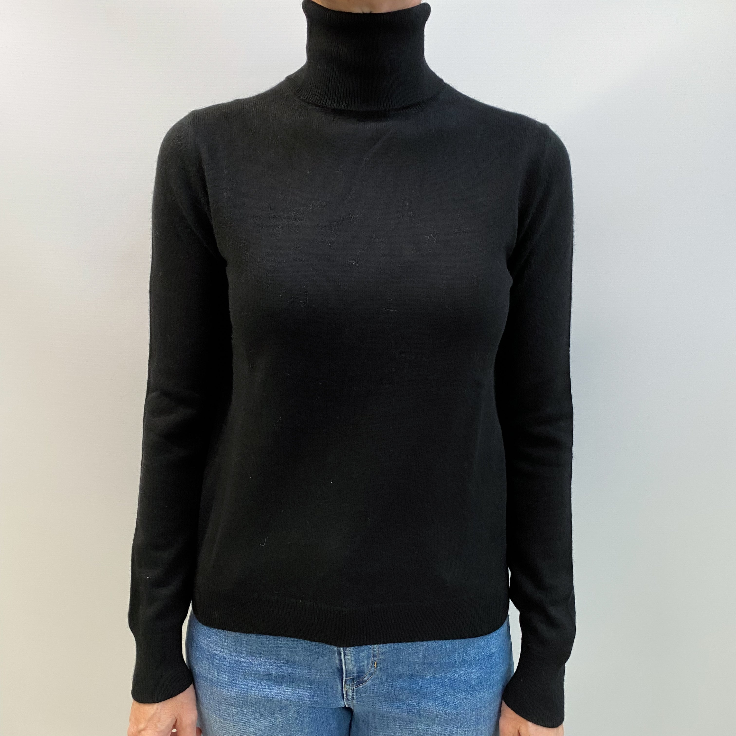 Black Cashmere Polo Neck Jumper Small