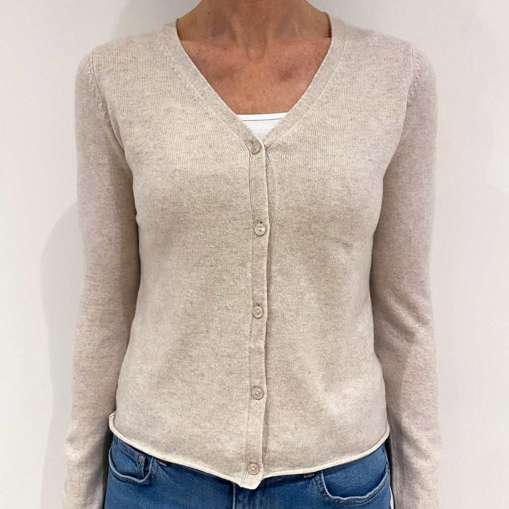Oatmeal Beige Cashmere V Neck Cardigan Small