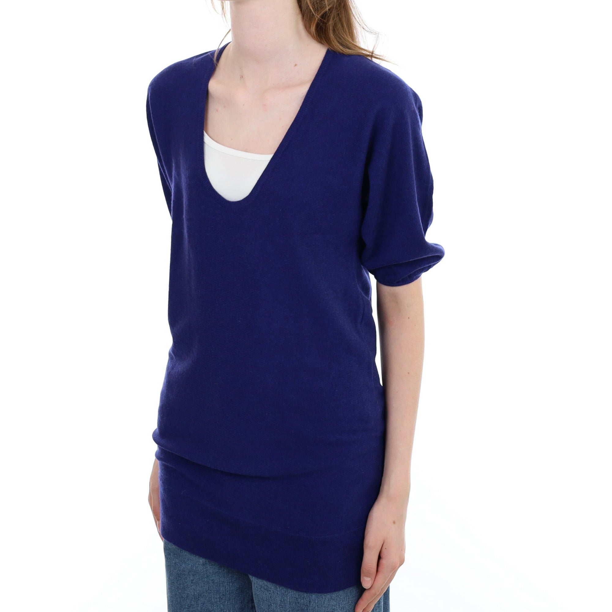 Indigo Blue Cashmere Batwing V Neck Tunic Extra Small