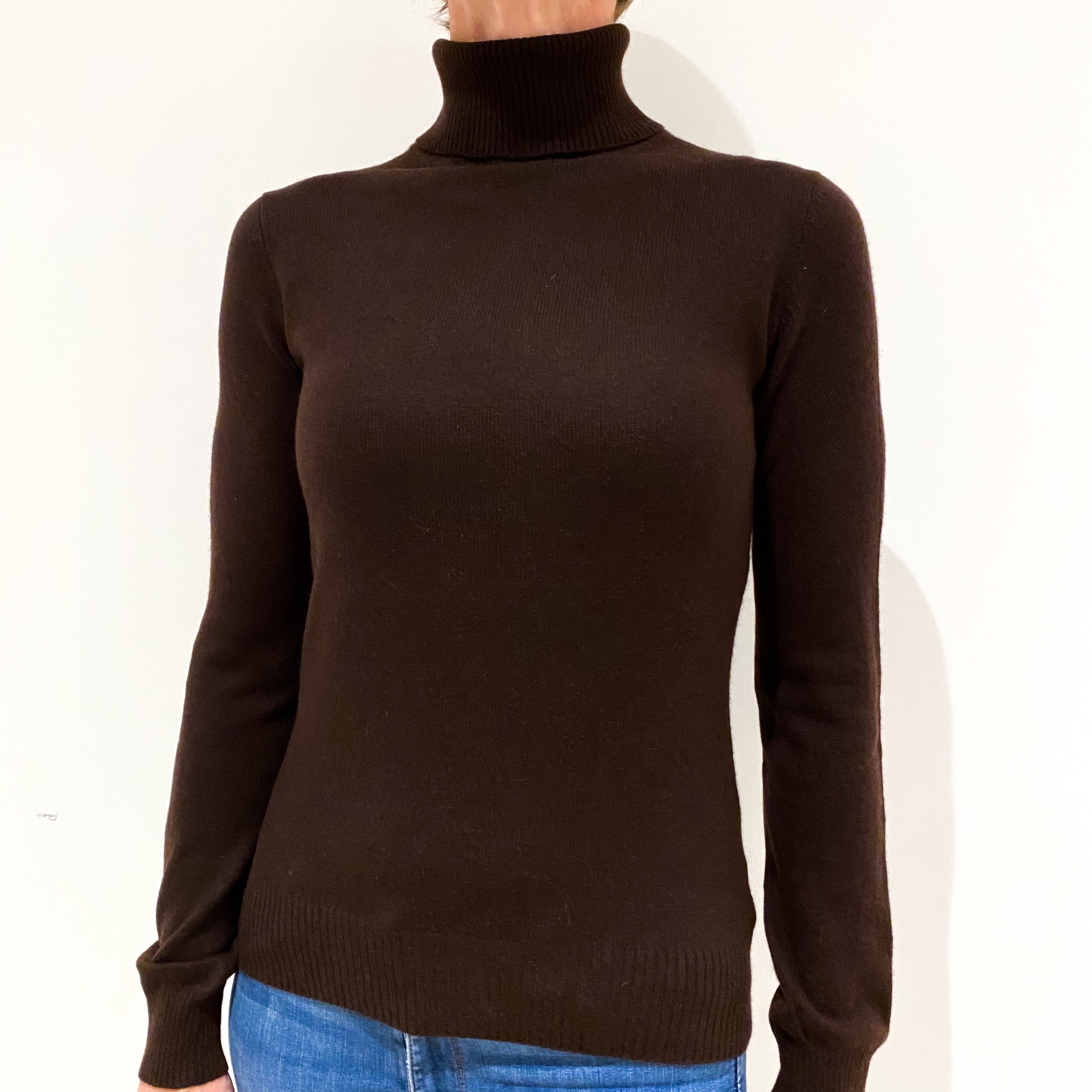 Peppercorn Brown Cashmere Polo Neck Jumper Small