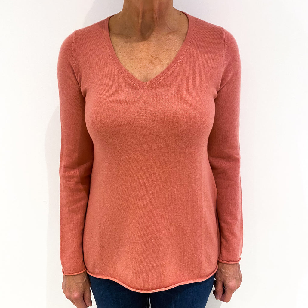 Salmon Pink Cashmere V-Neck Jumper Medium