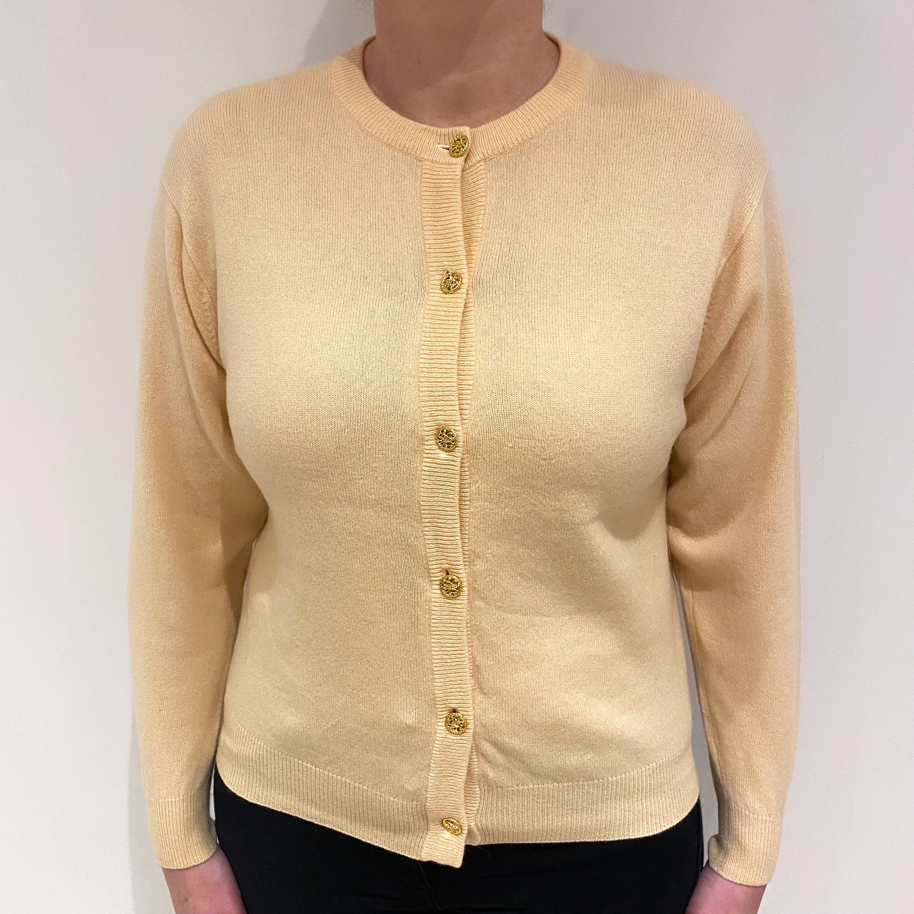 Honey Beige Cashmere Crew Cardigan Large