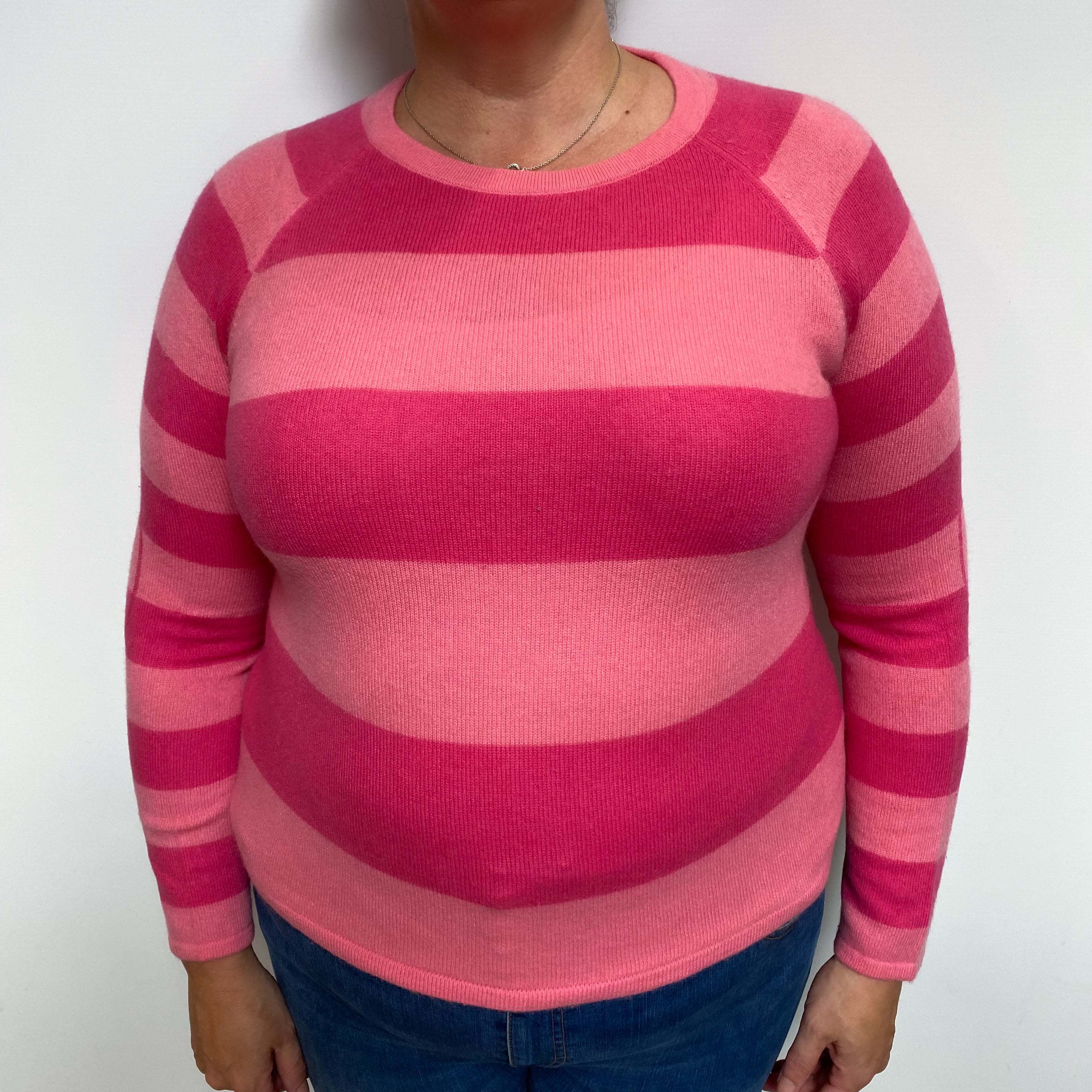 Pink Stripe Cashmere Crew Neck Jumper Extra Large