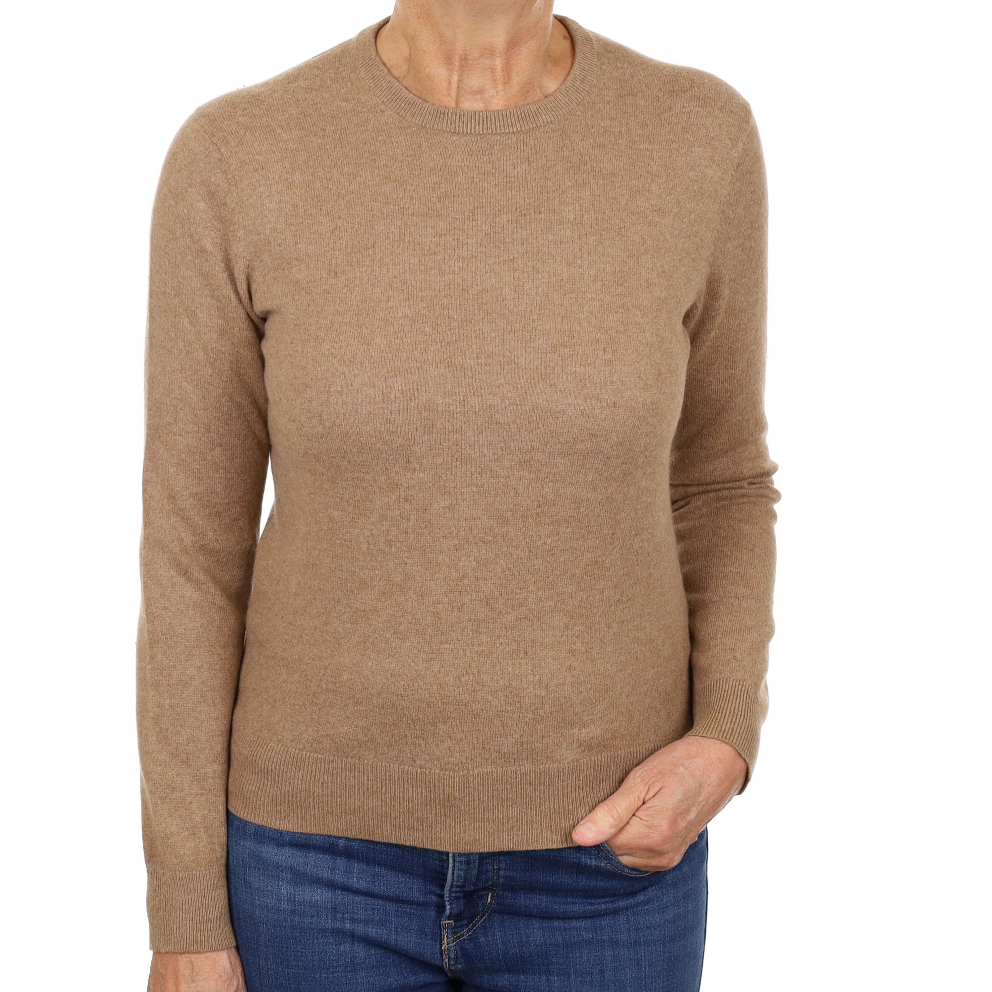 Toffee Brown Cashmere Crew Neck Jumper Medium