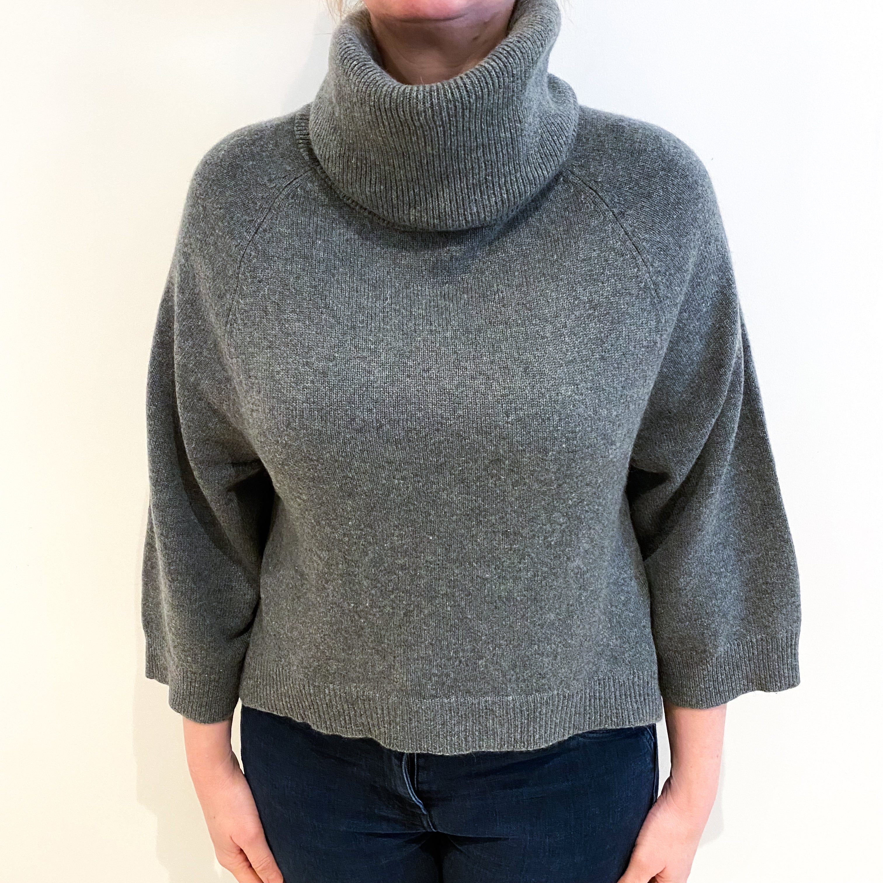 Slate Grey Cashmere Cowl Neck Jumper Large