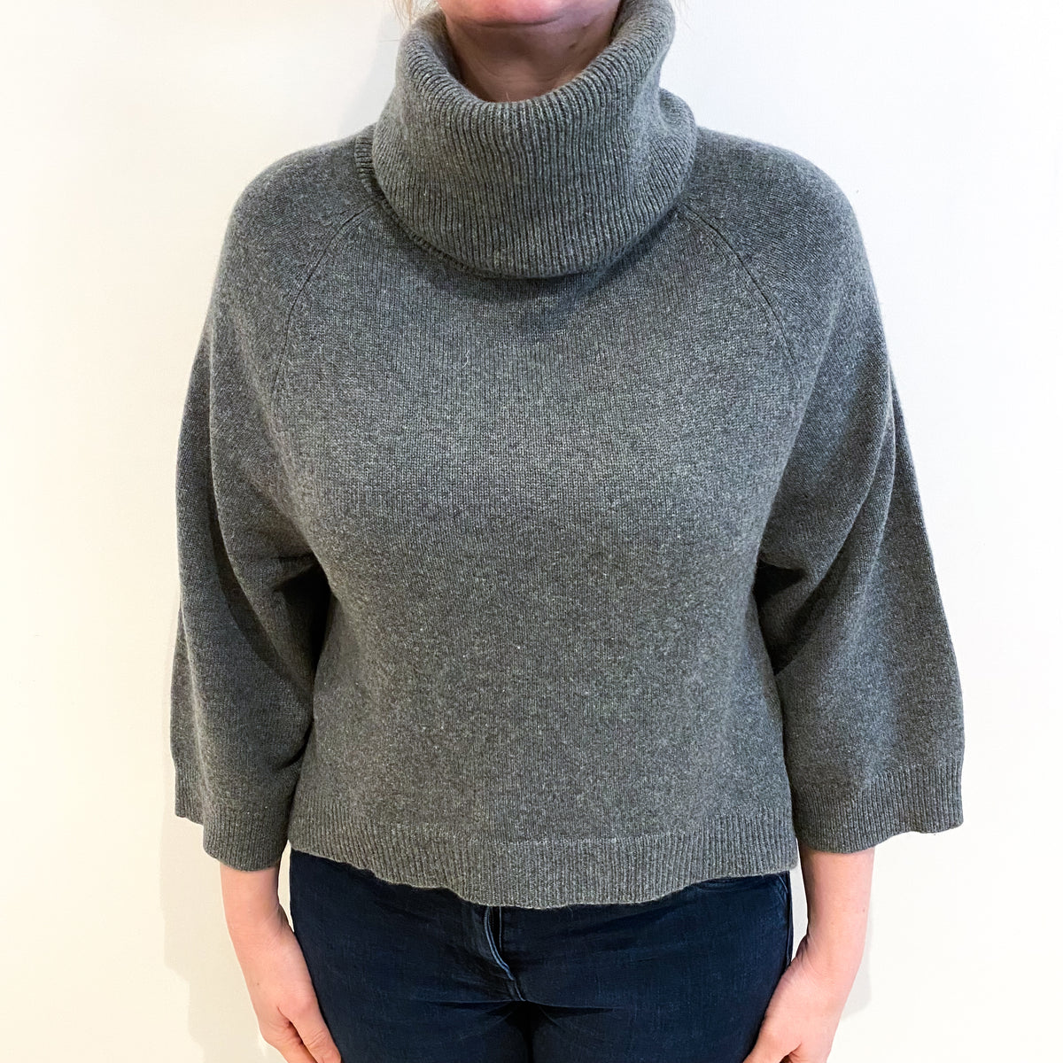 Slate Grey Cashmere Cowl Neck Jumper Large