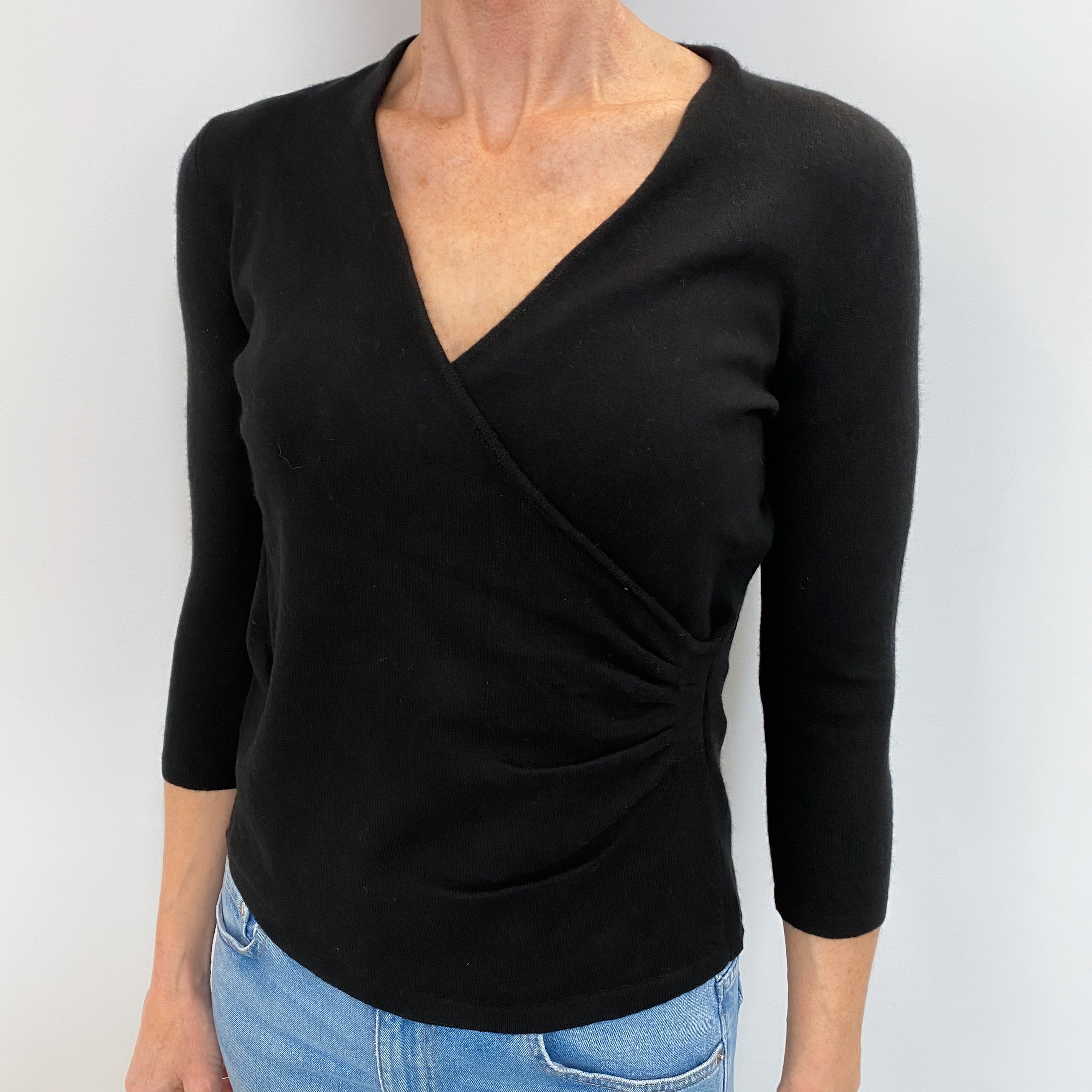 Black Cashmere V Neck Jumper Small
