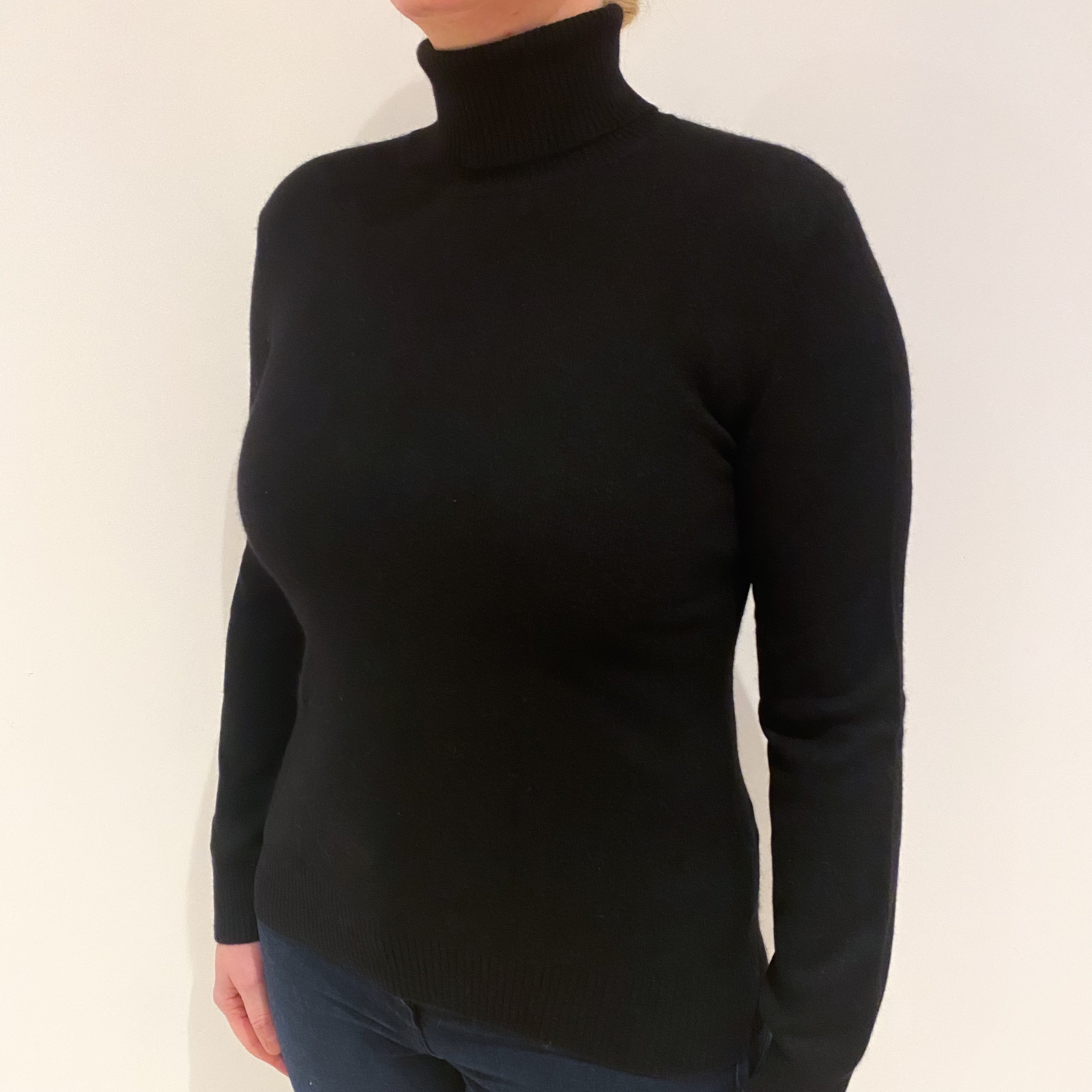 Black Cashmere Polo Neck Jumper Large