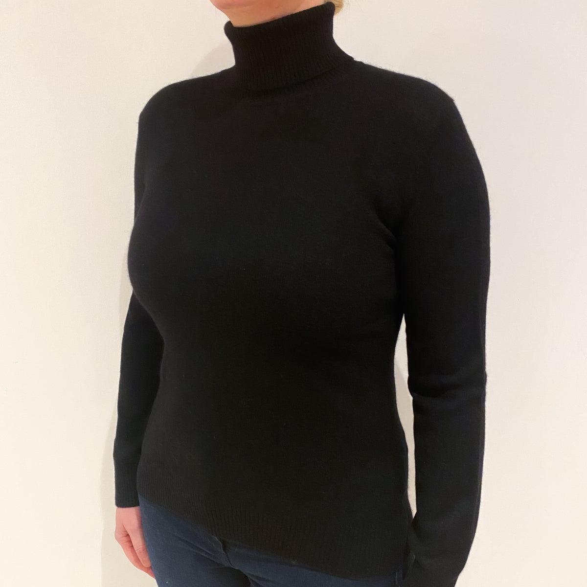 Black Cashmere Polo Neck Jumper Large