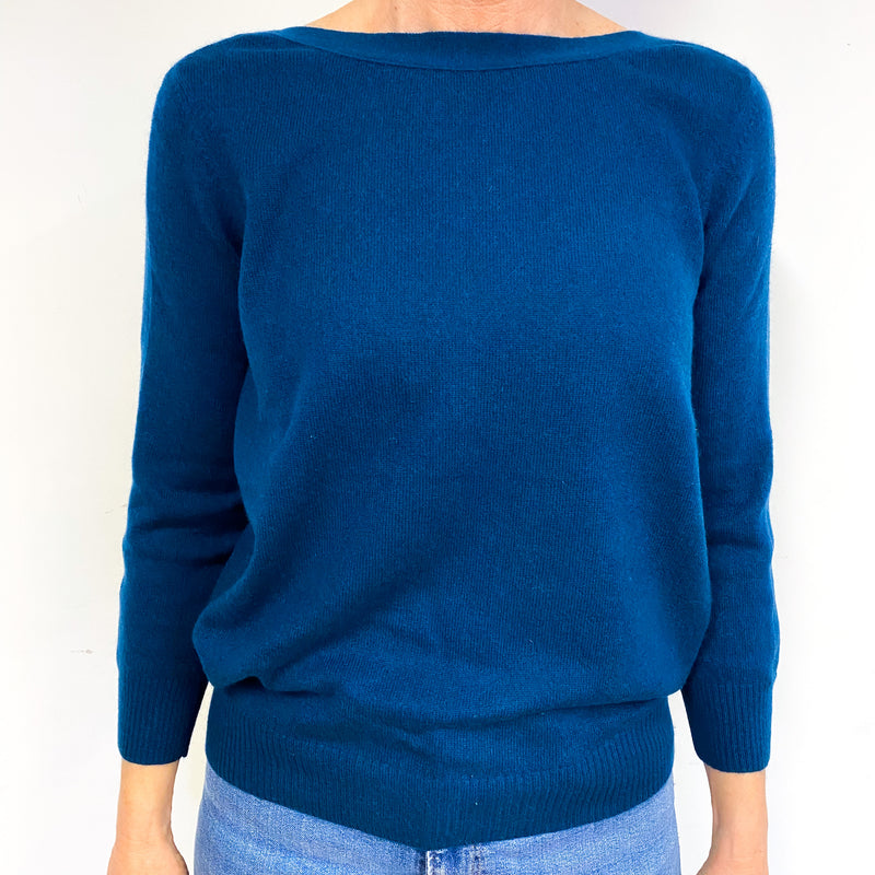 Petrol Blue Cashmere Crew Neck Jumper Medium