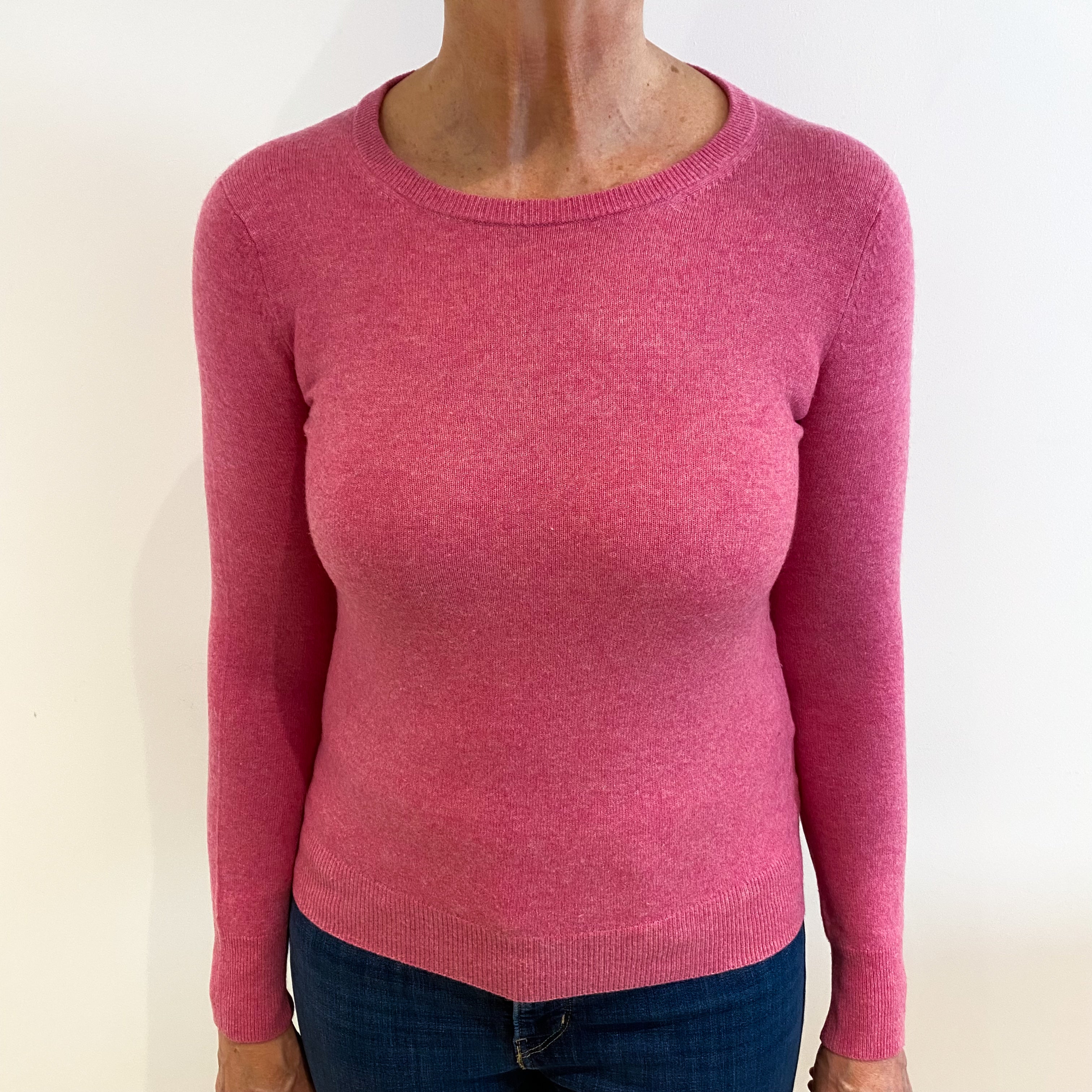 Raspberry Pink Cashmere Crew Neck Jumper Medium