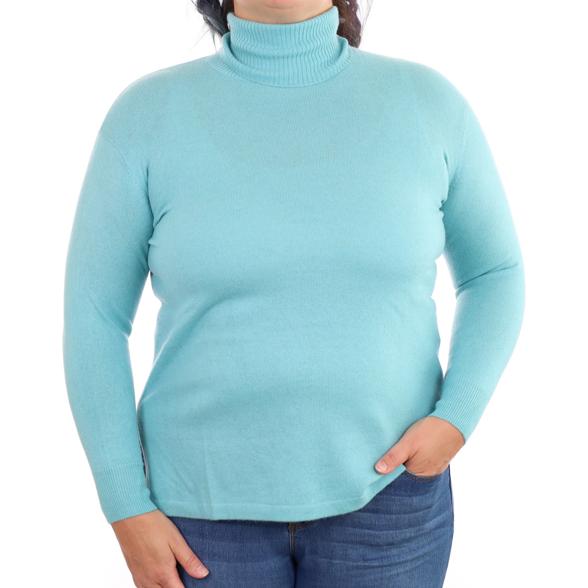 Aqua Blue Cashmere Polo Neck Jumper Large