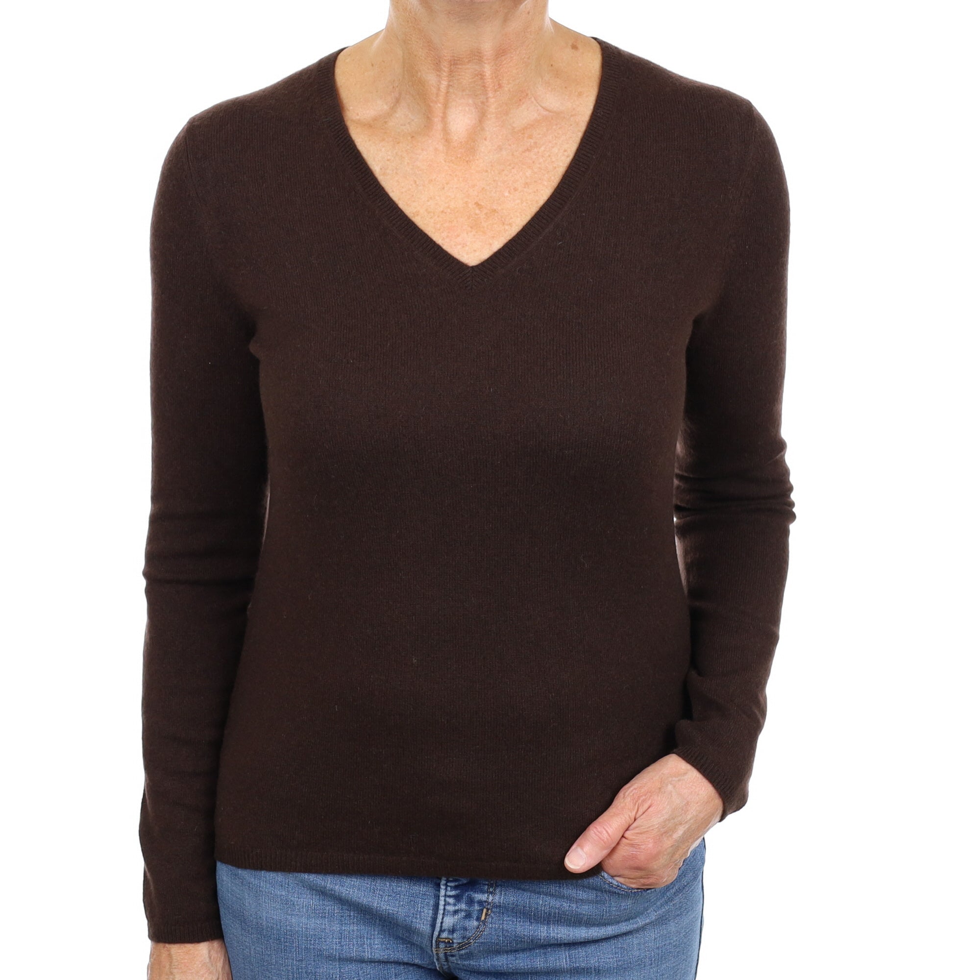 Bitter Chocolate Cashmere V Neck Jumper Medium