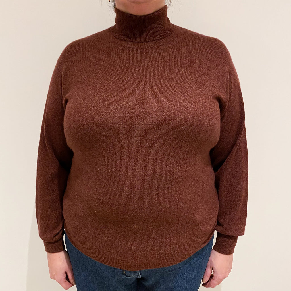 Burgundy Red Marl Cashmere Polo Neck Jumper Extra Large