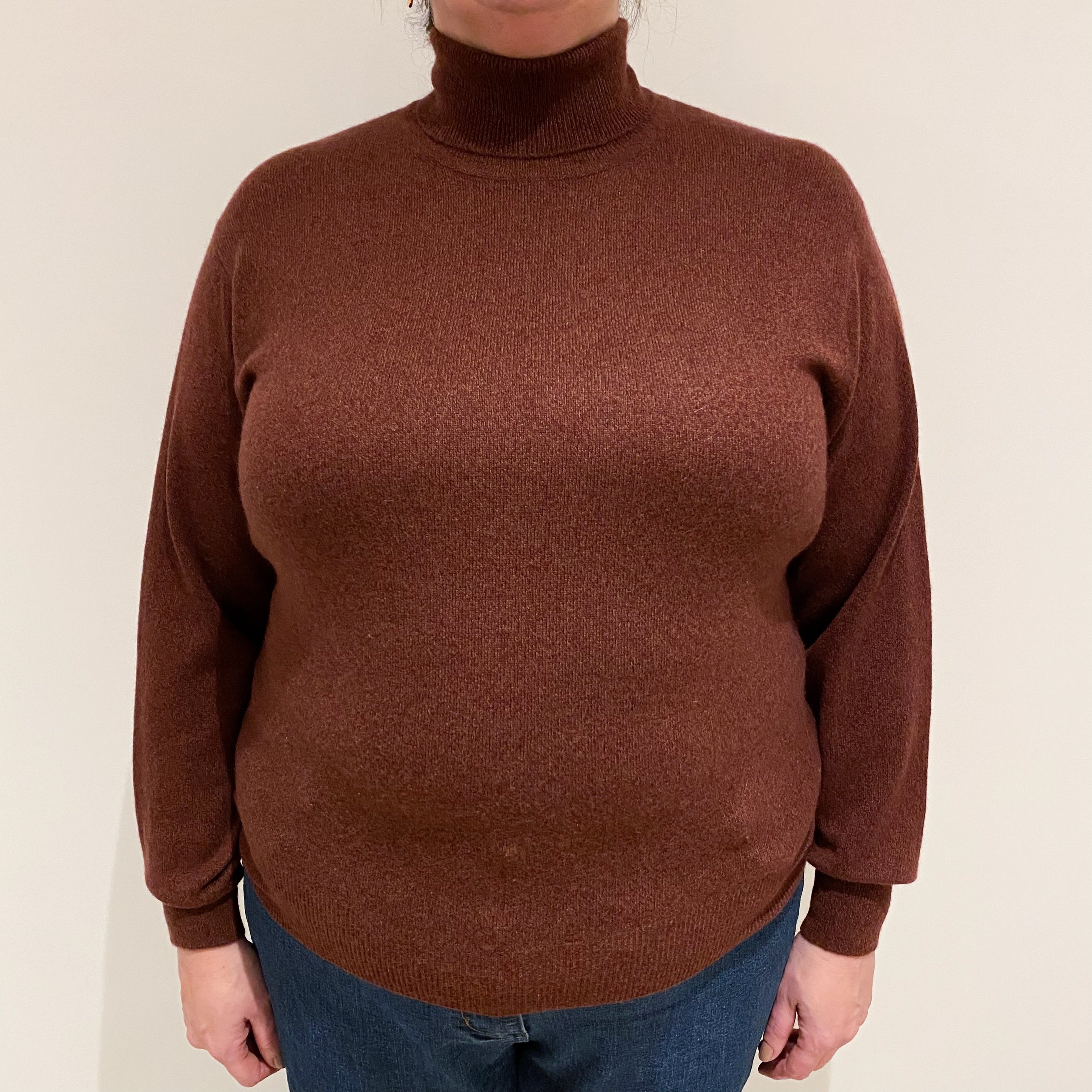 Burgundy Red Marl Cashmere Polo Neck Jumper Extra Large