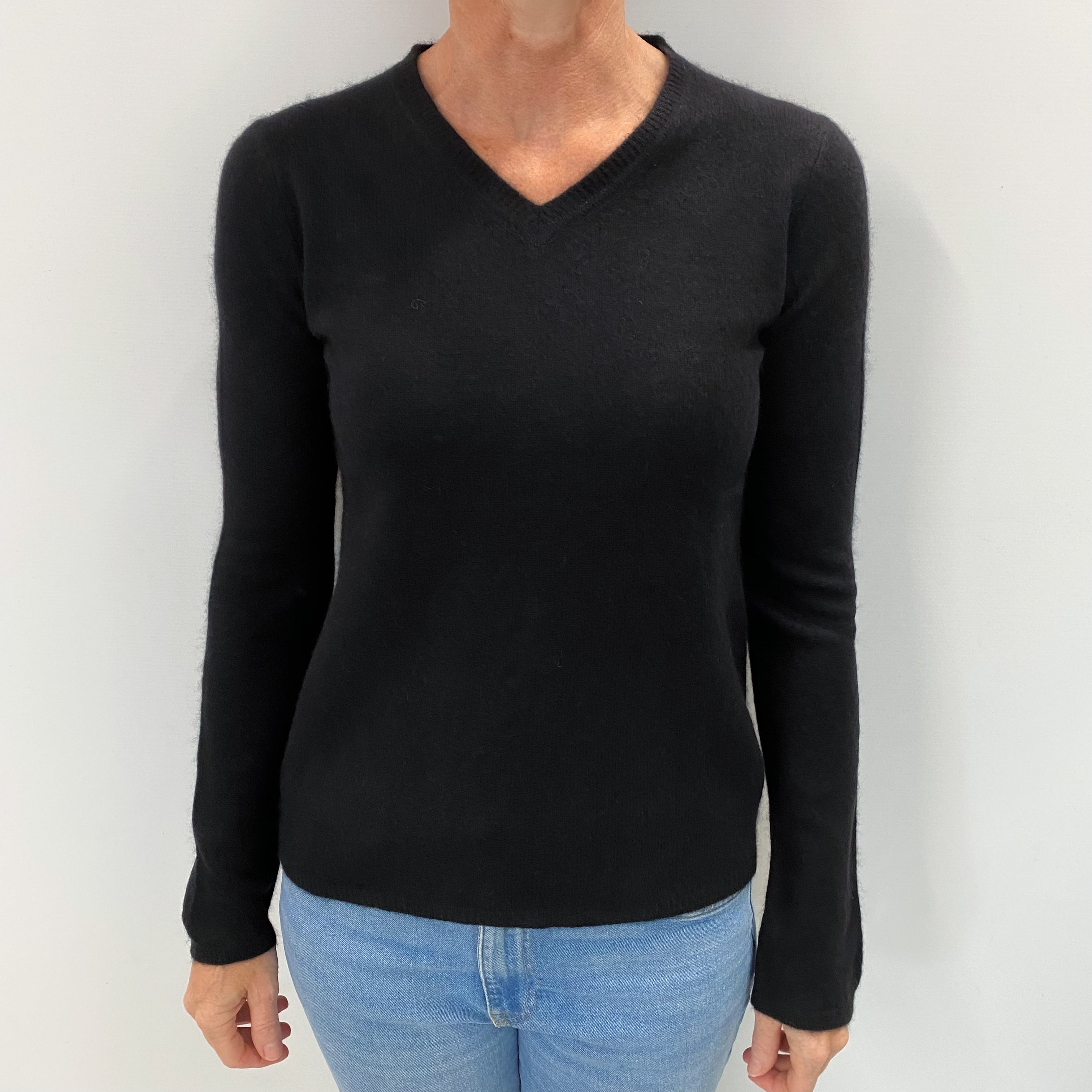 Black Cashmere V Neck Jumper Small