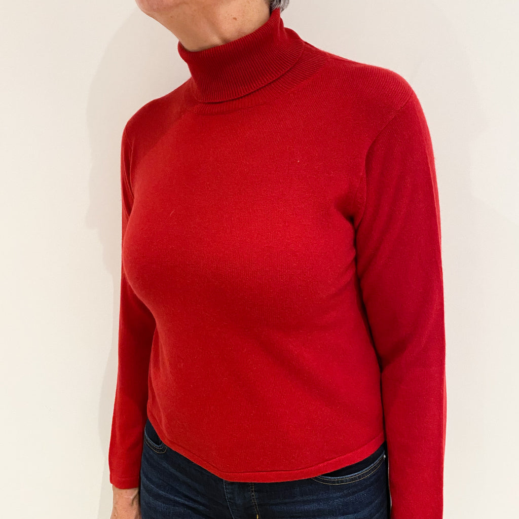 Crimson Red Cashmere Polo Neck Jumper Medium
