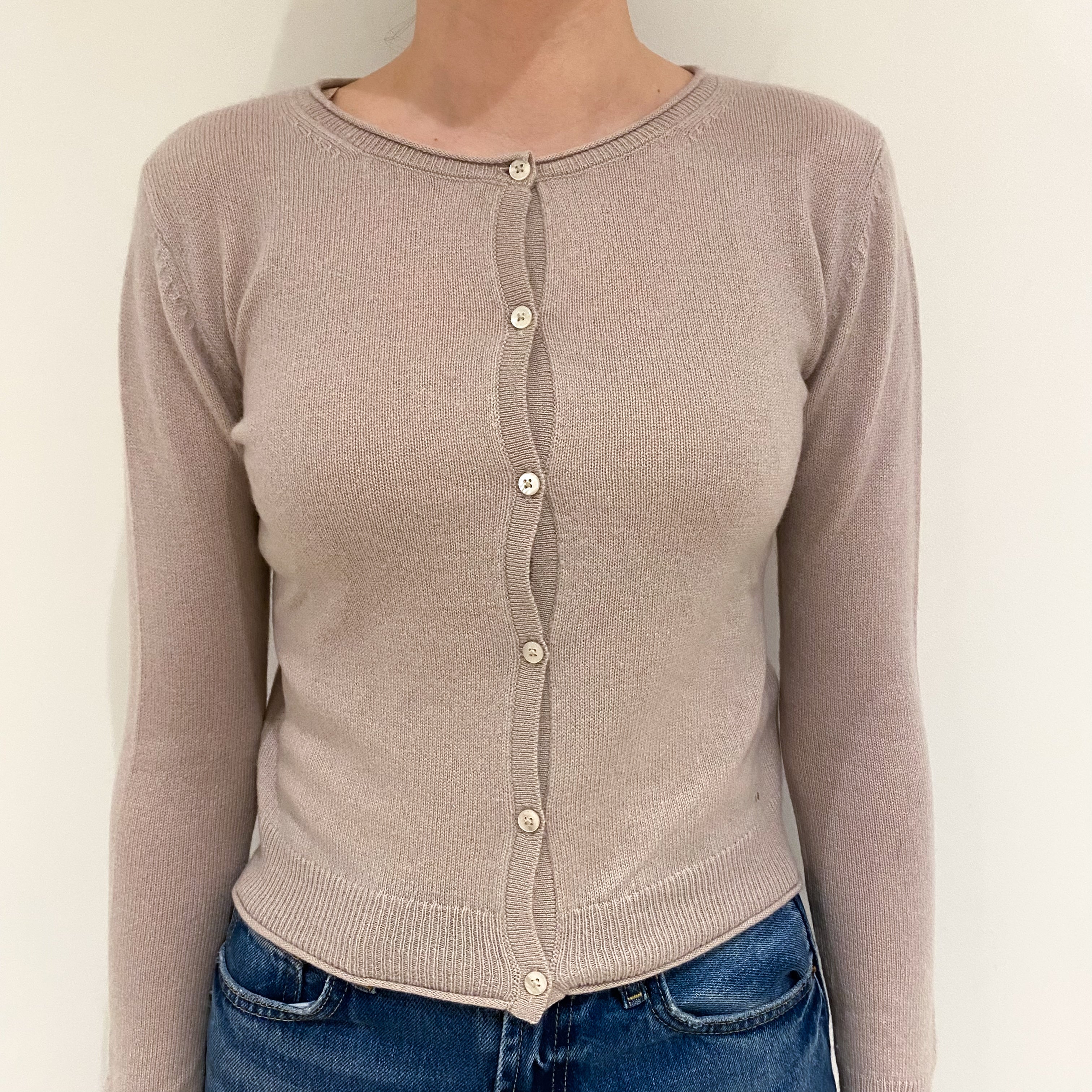 Dusty Grey Cashmere Crew Neck Cardigan Extra Small