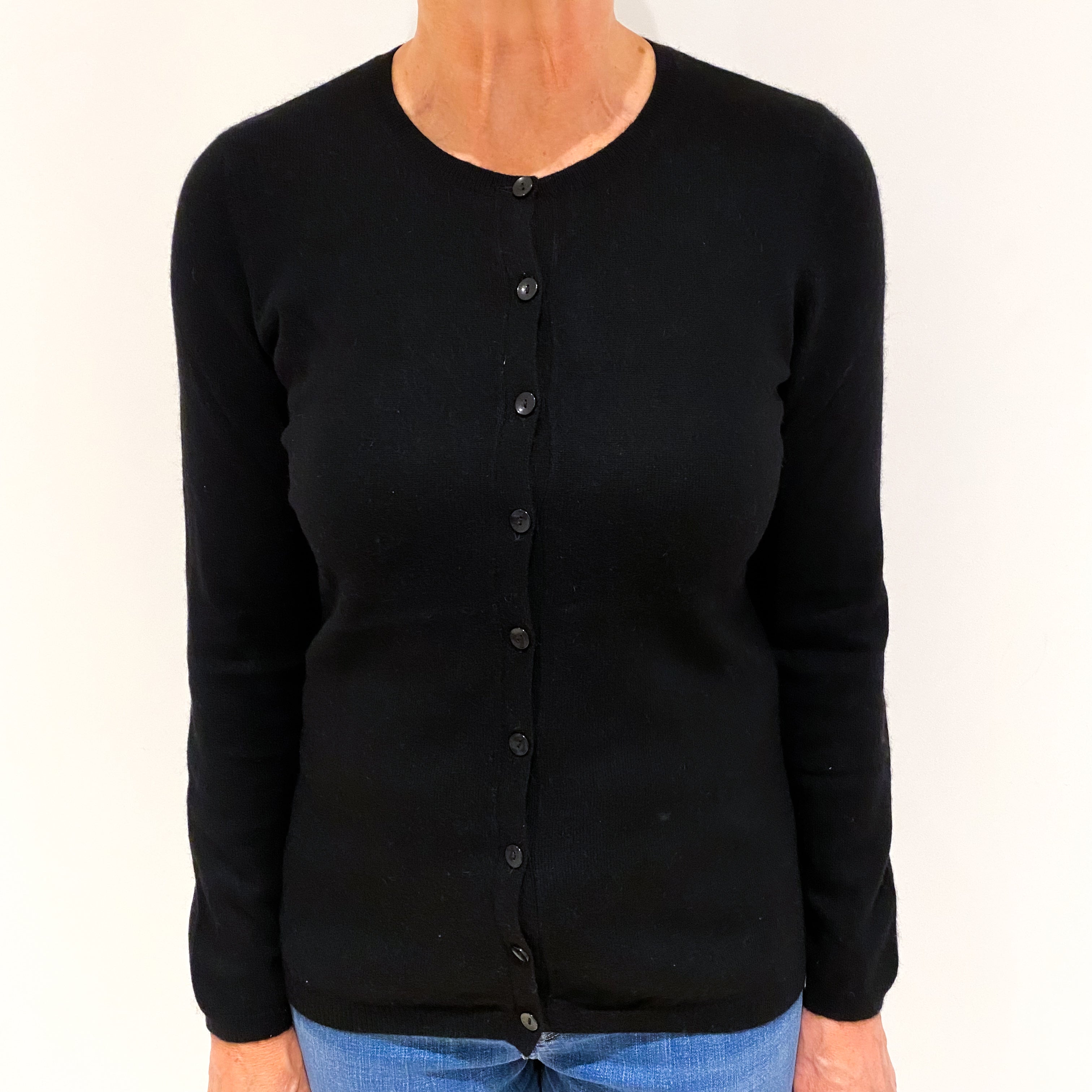 Black Cashmere Crew Neck Cardigan Medium