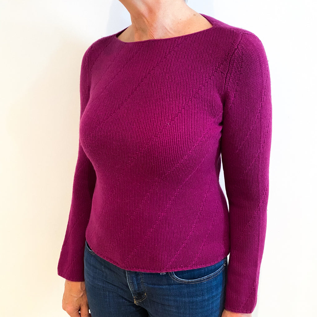 Deep Magenta Purple Cashmere Slash Neck Jumper Medium