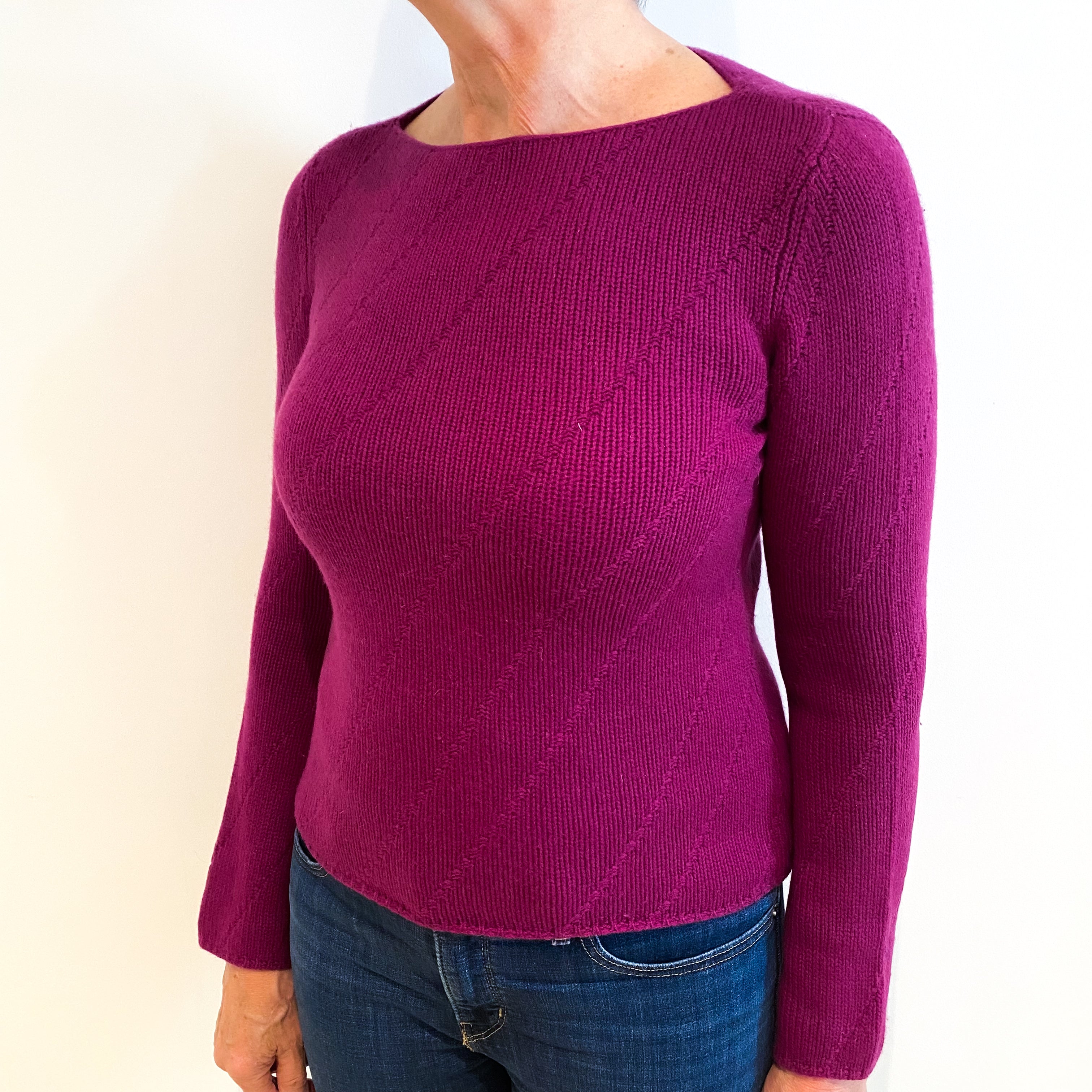 Deep Magenta Purple Cashmere Slash Neck Jumper Medium