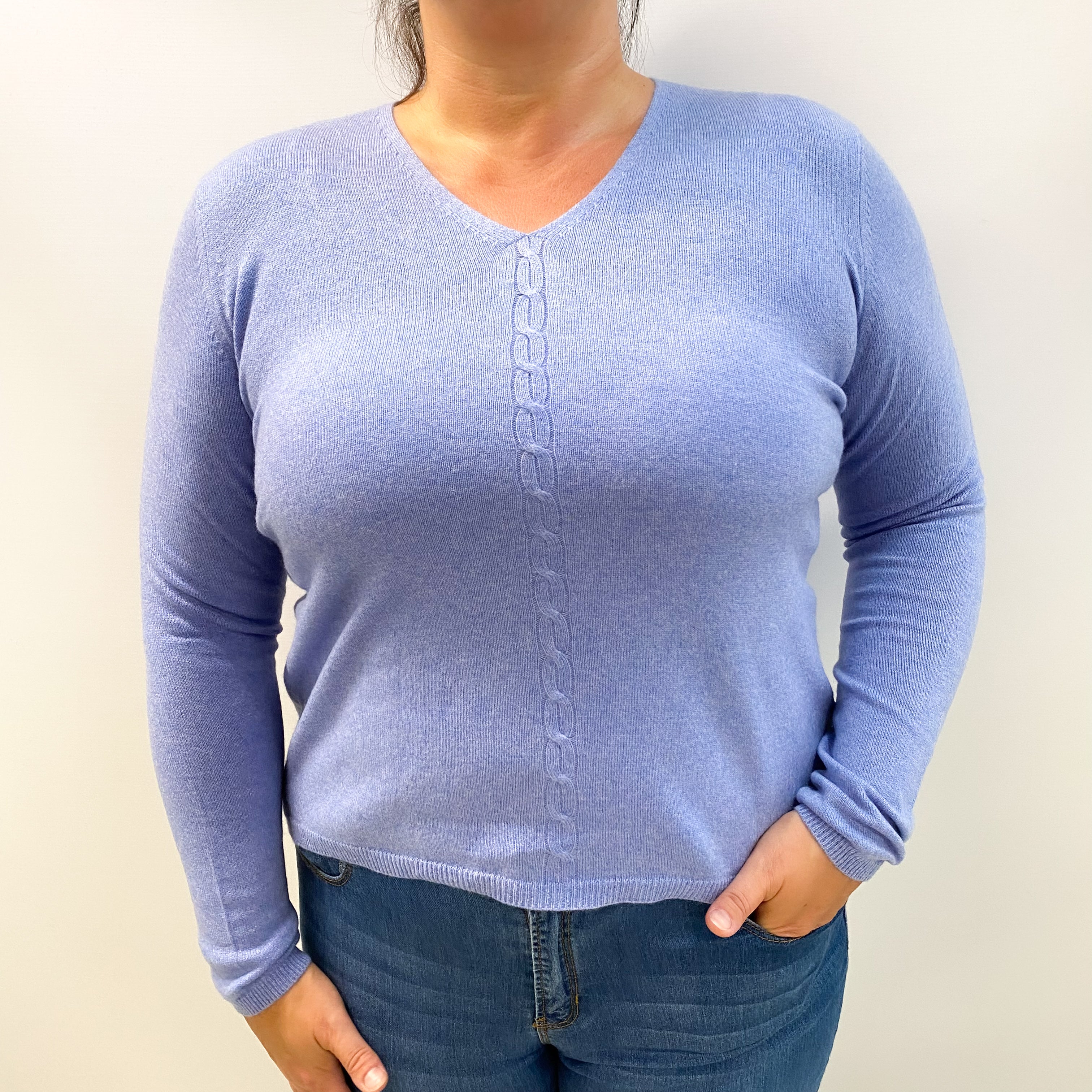 Sky Blue Marl Cashmere V Neck Jumper Large