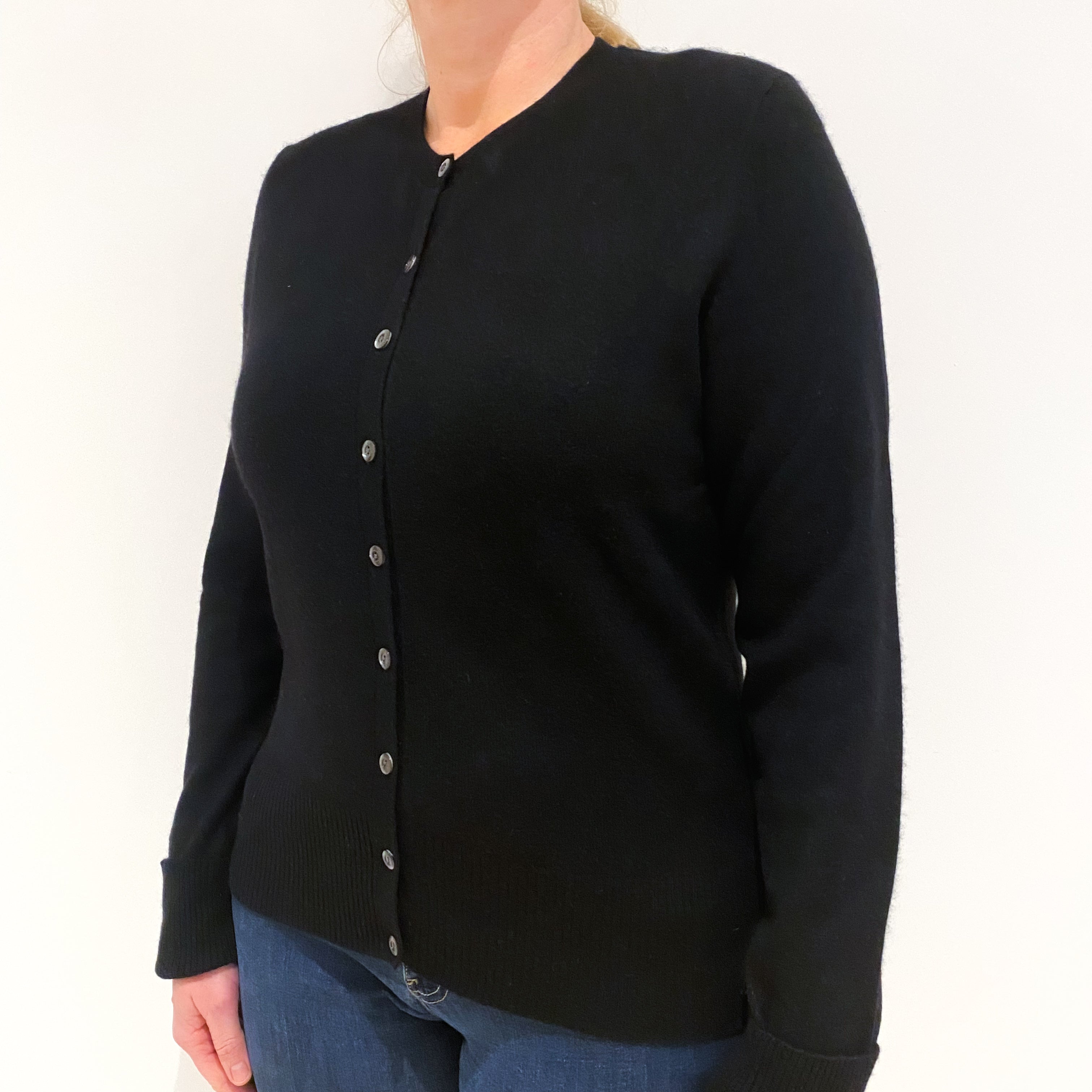 Black Cashmere Crew Neck Cardigan Large