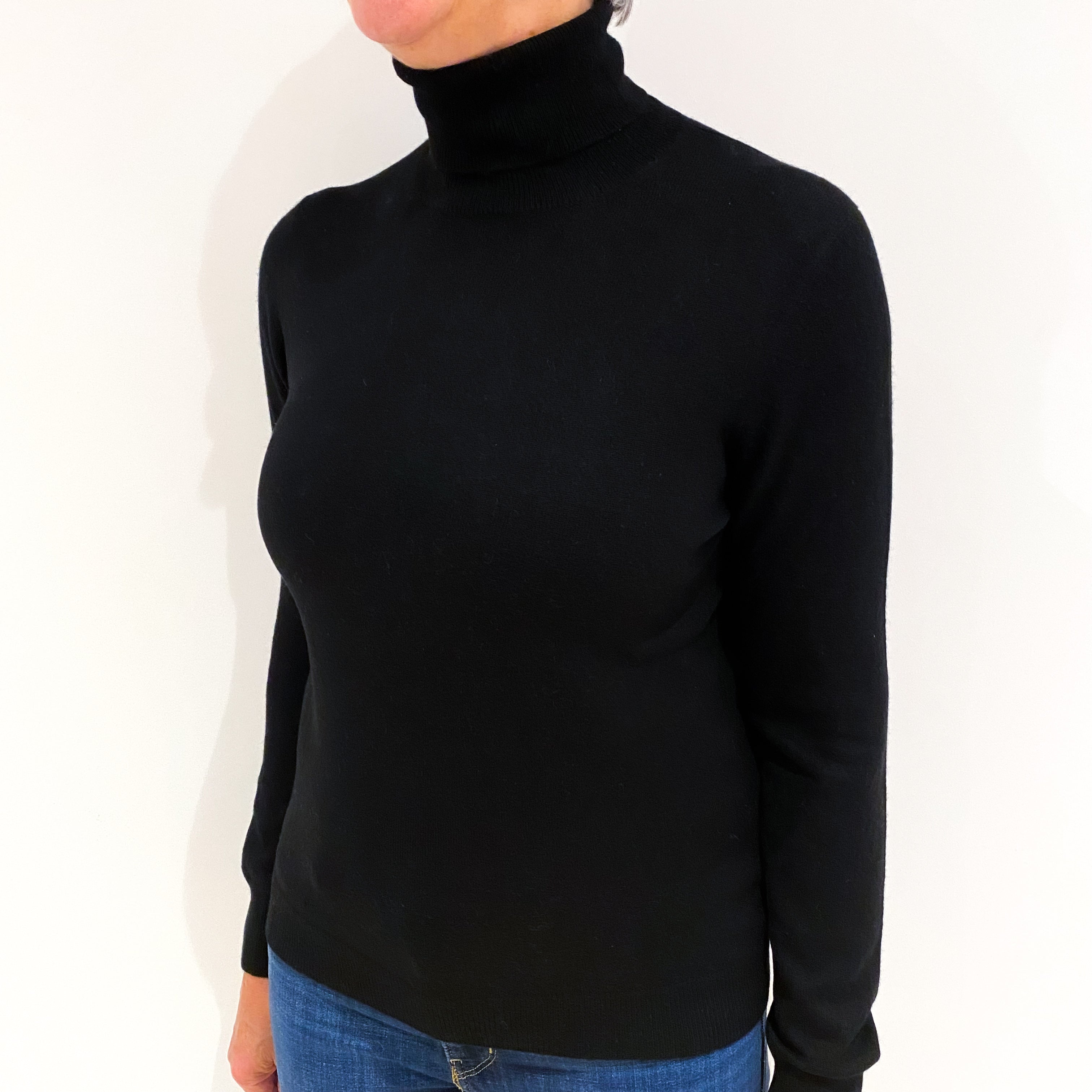 Black Cashmere Polo Neck Jumper Medium