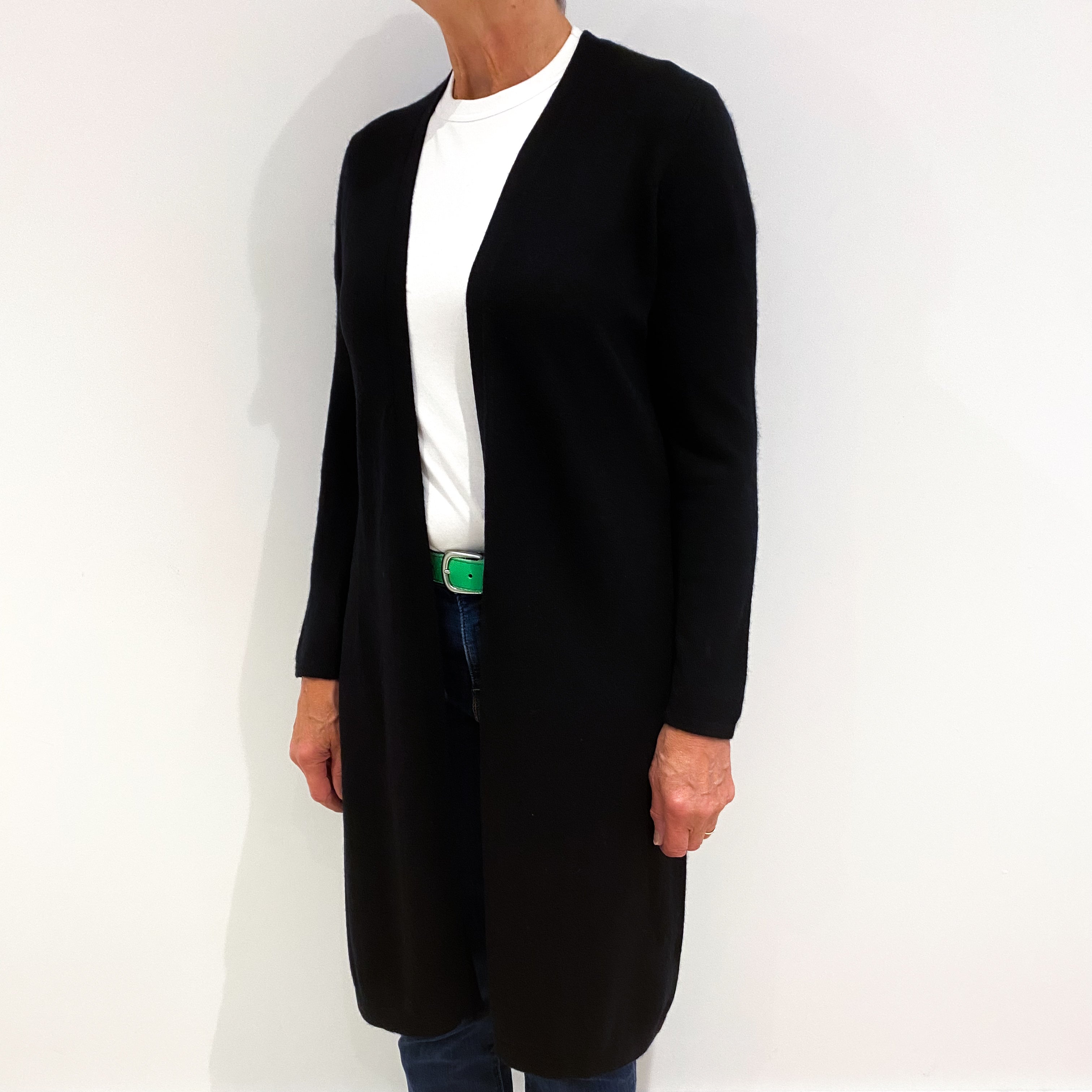 Black Cashmere Longline Edge To Edge Cardigan Medium
