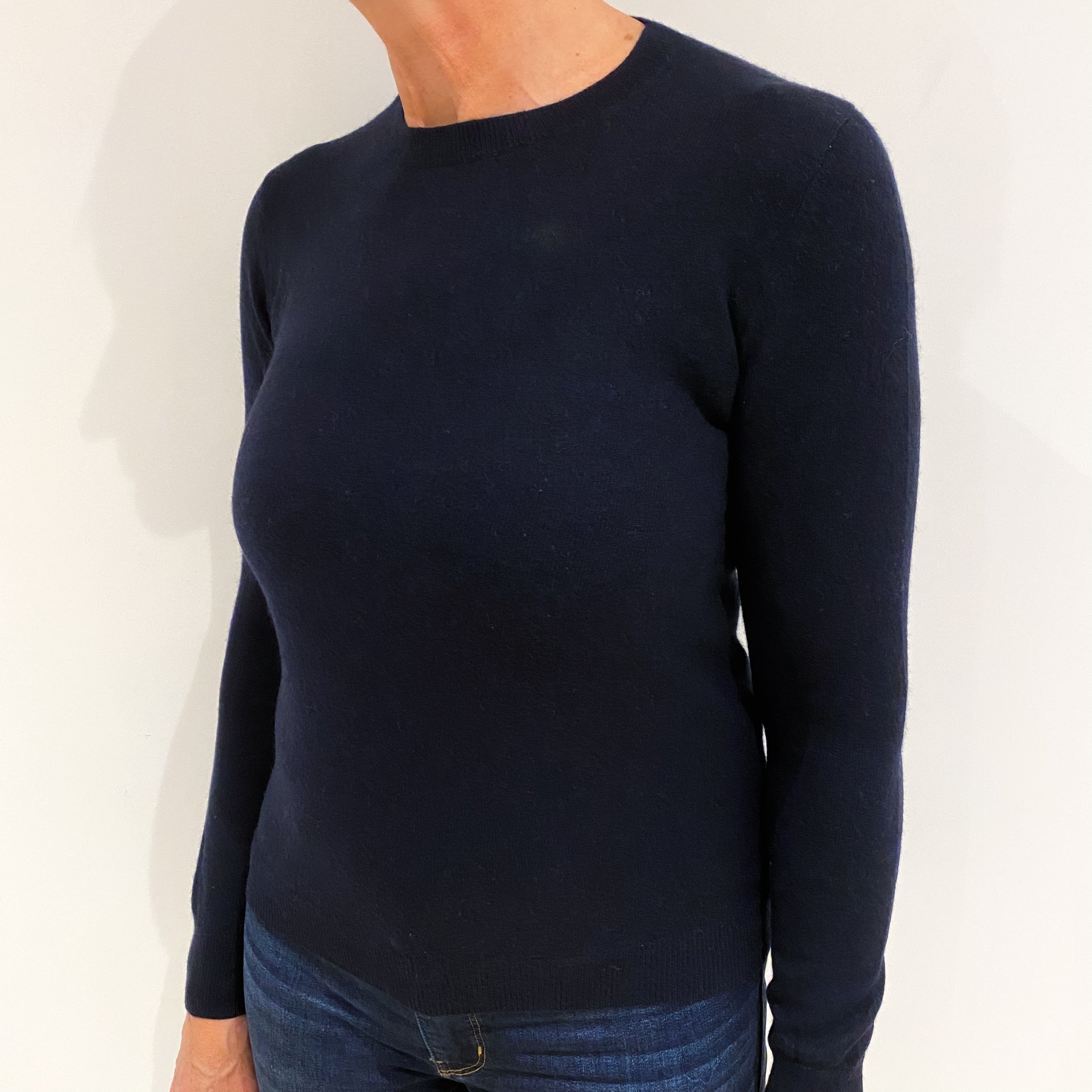 Dark Navy Cashmere Crew Neck Jumper Medium