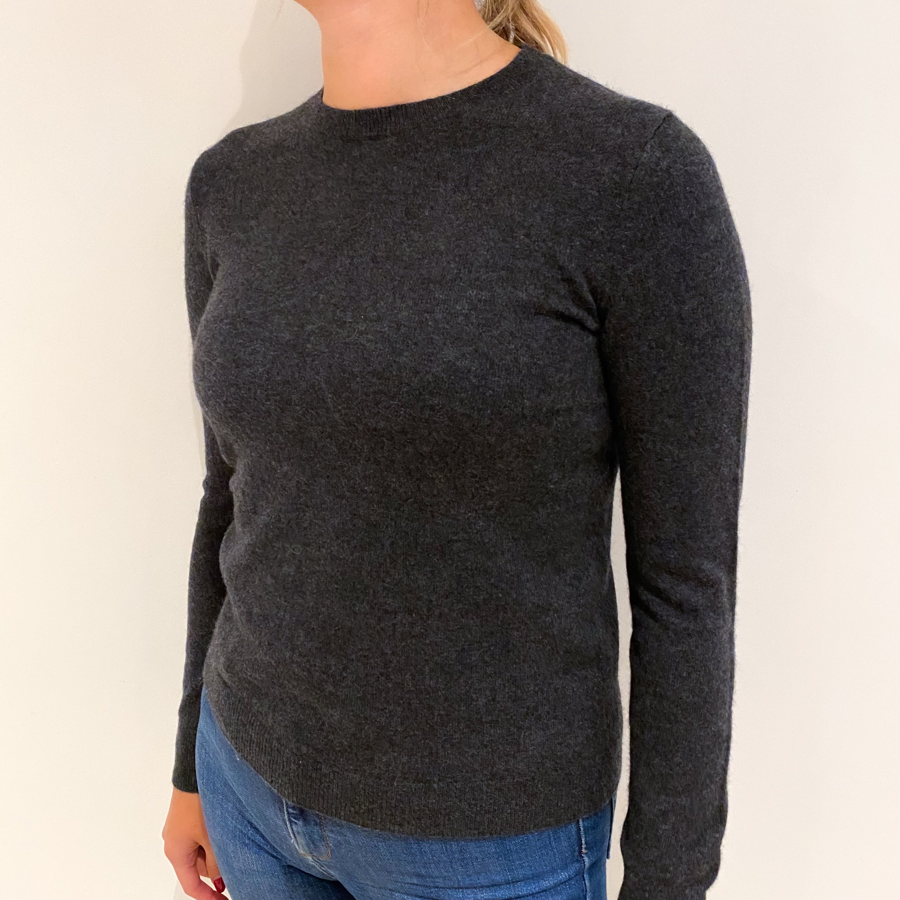 Charcoal Grey Cashmere Crew Neck Jumper Small