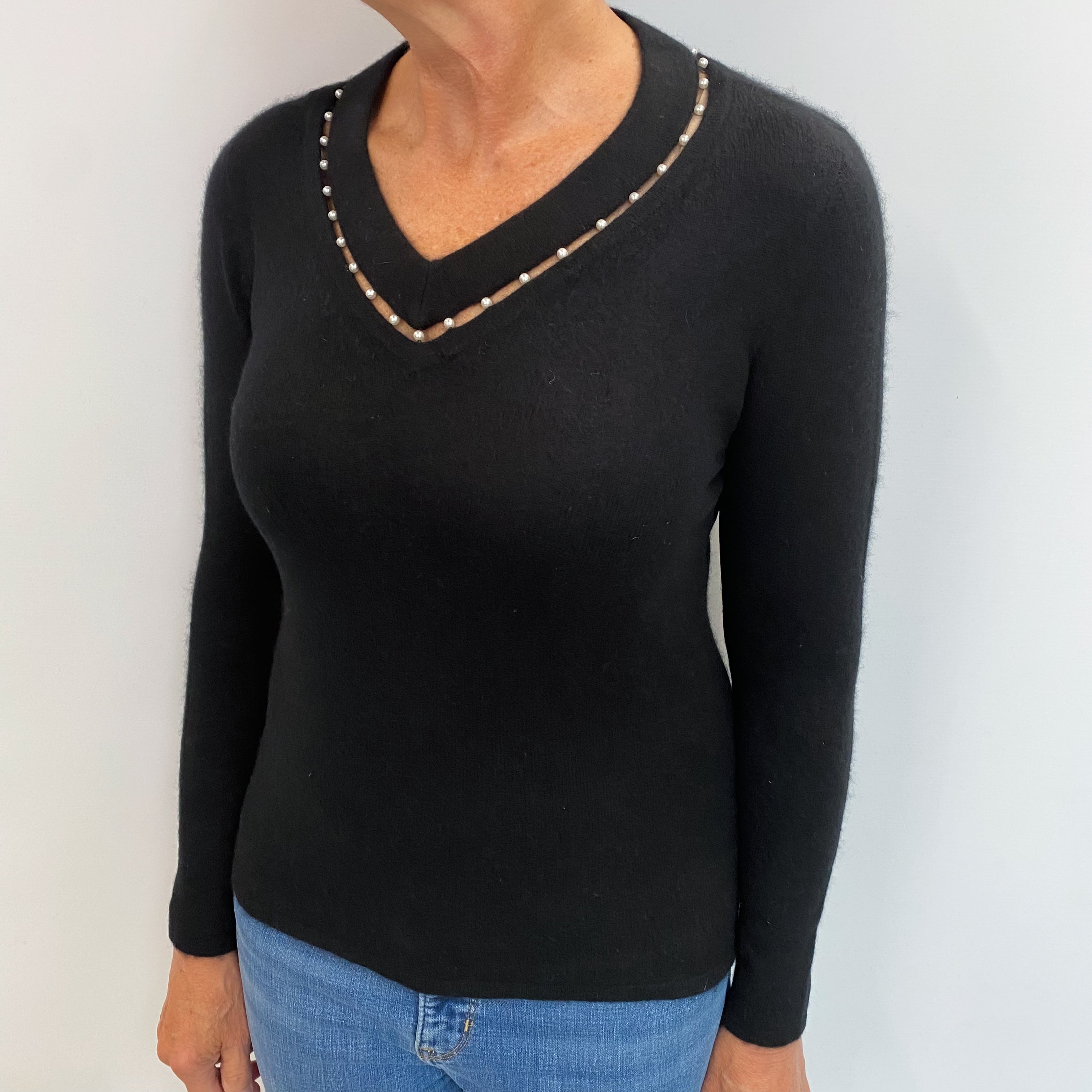 Black Cashmere V Neck Jumper Medium