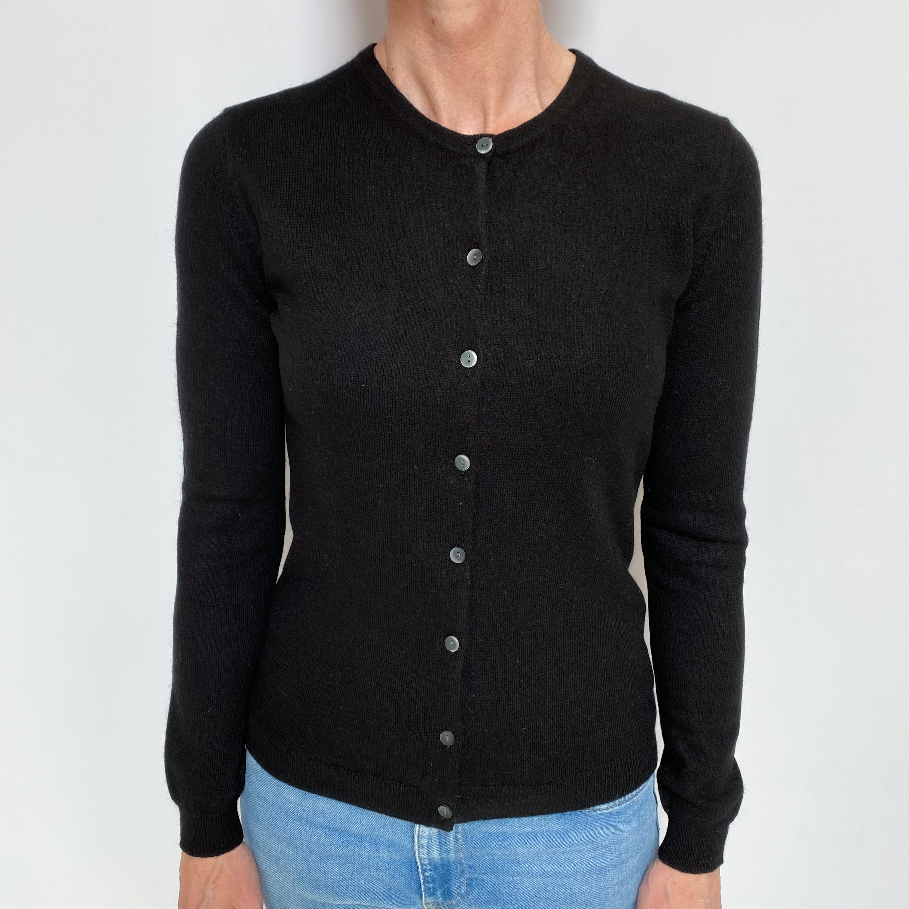 Black Cashmere Crew Neck Cardigan Small