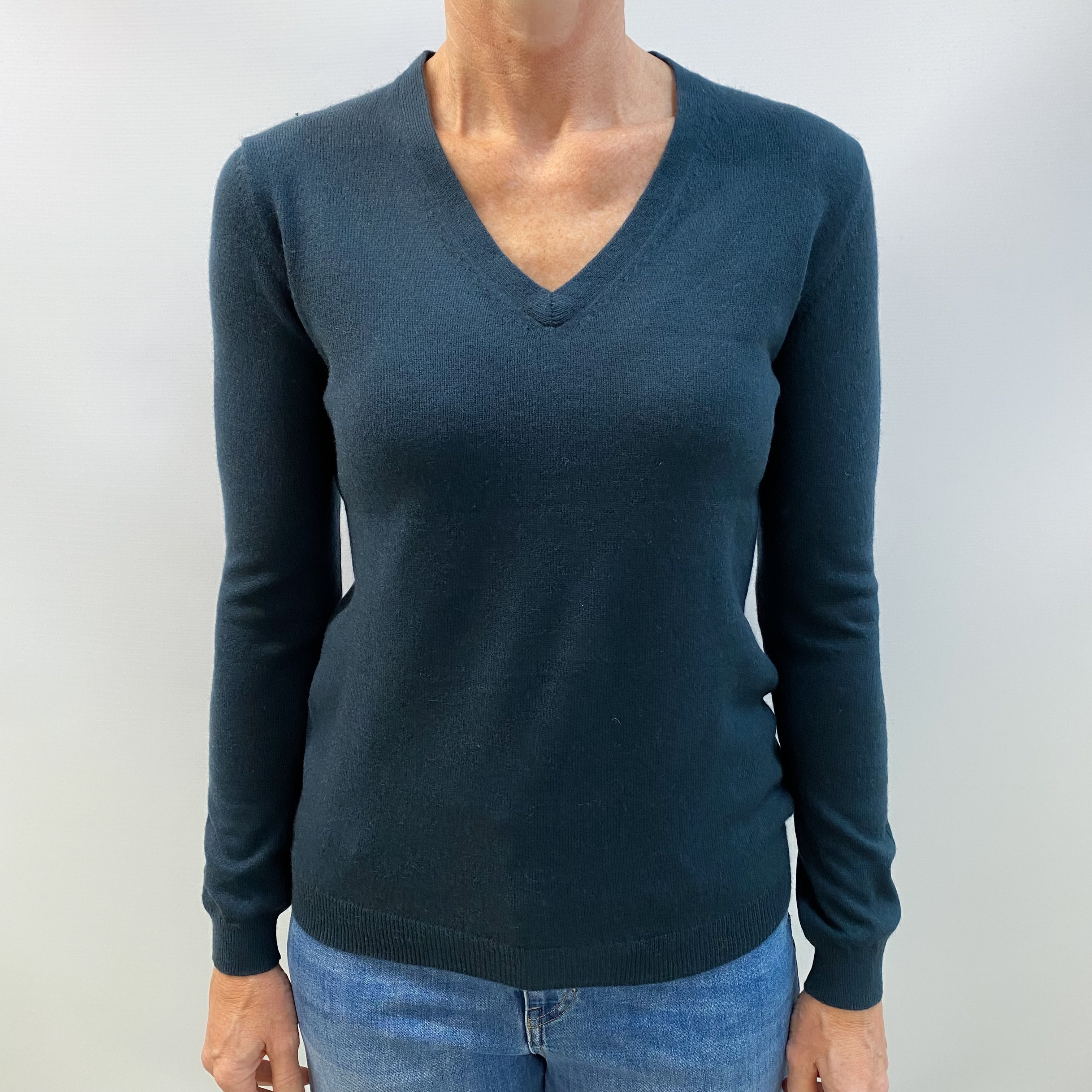 Petrol Blue Cashmere V Neck Jumper Small