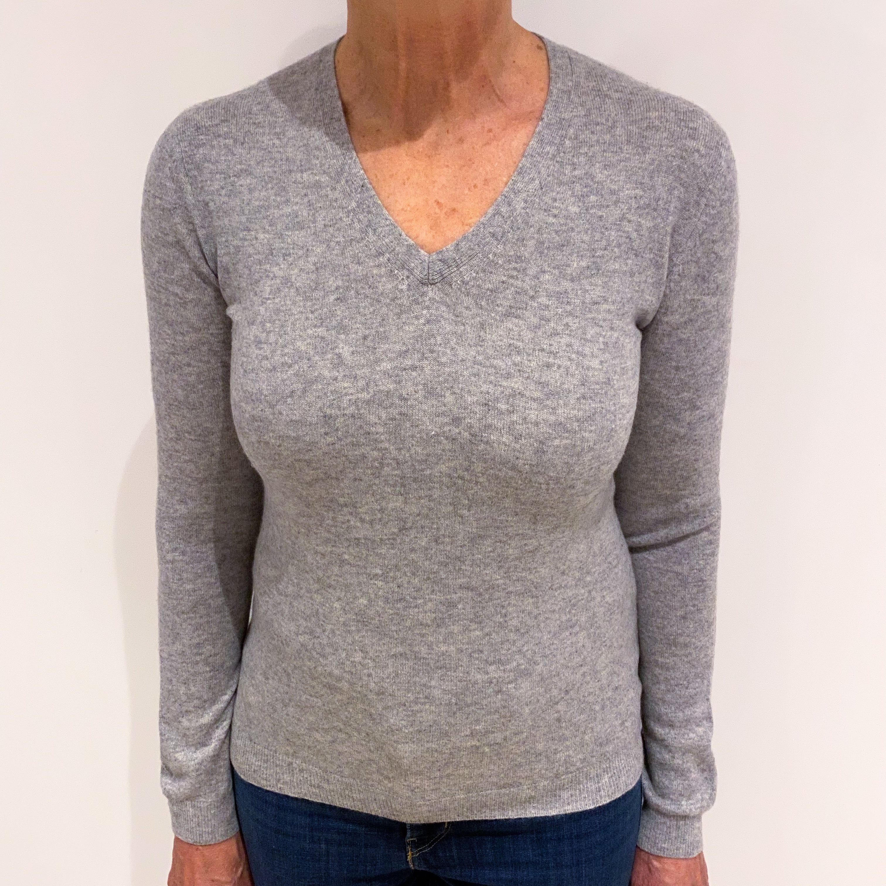 Smoke Grey Cashmere V Neck Jumper Medium