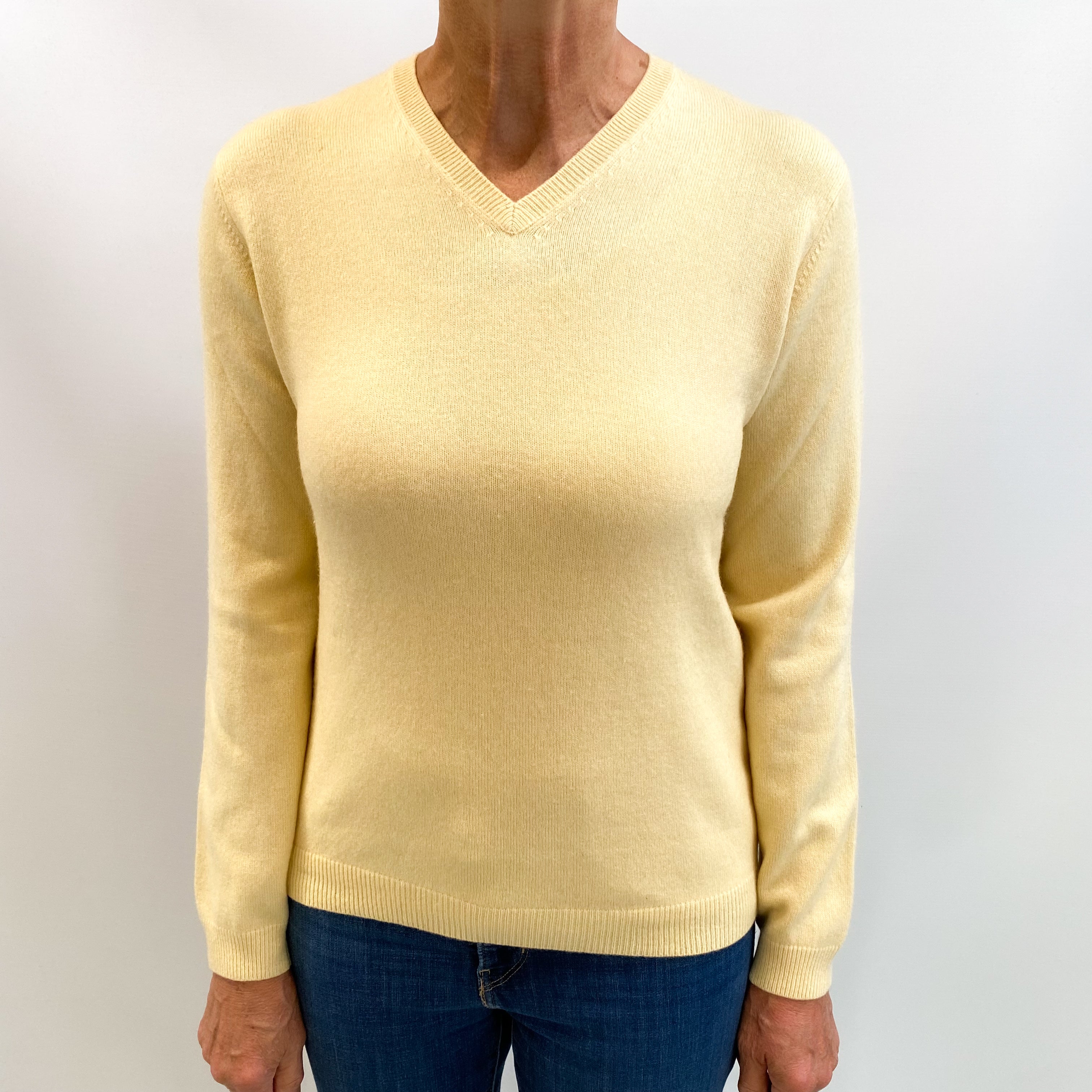 Primrose Yellow Cashmere V Neck Jumper Medium