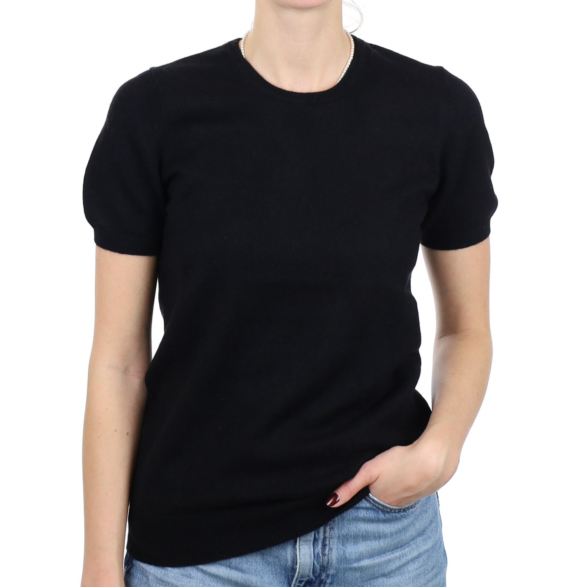 Black Cashmere Short Sleeve Crew Neck Jumper Small