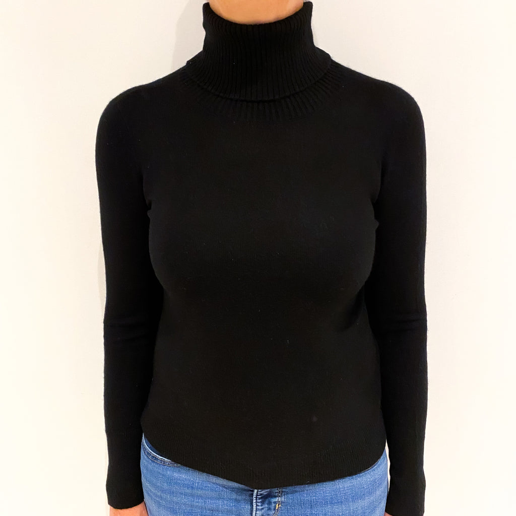 Black Cashmere Polo Neck Jumper Medium