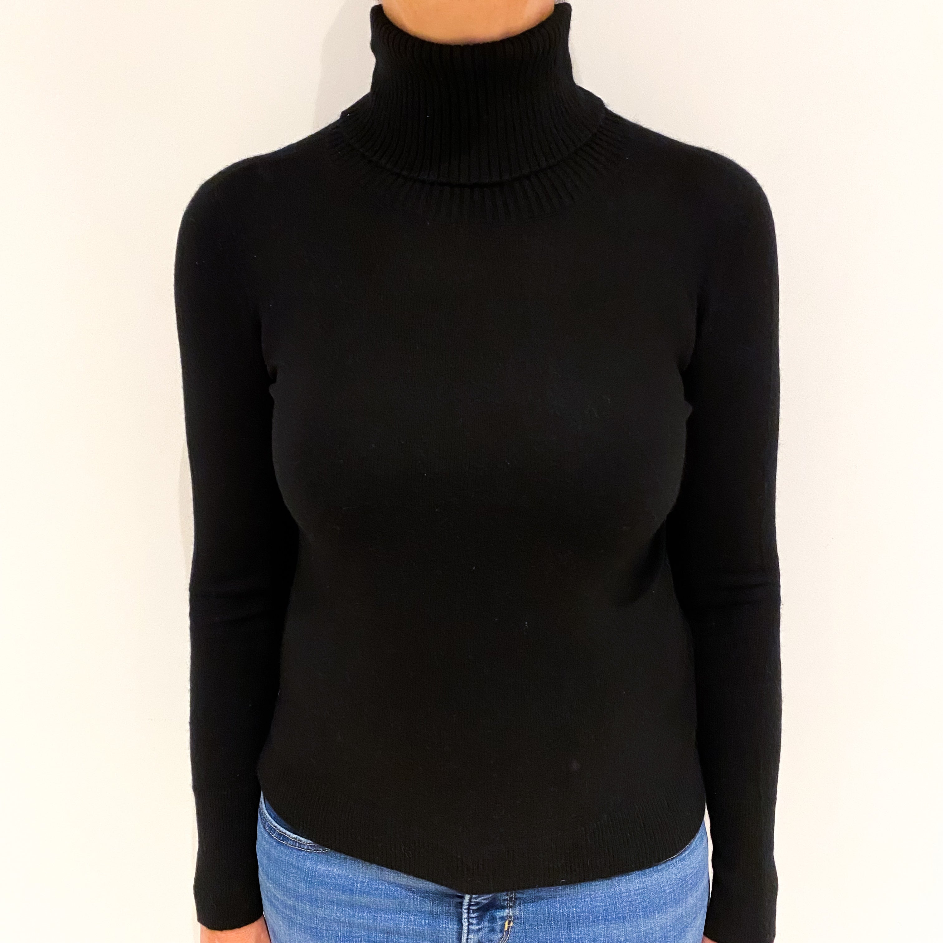 Black Cashmere Polo Neck Jumper Medium