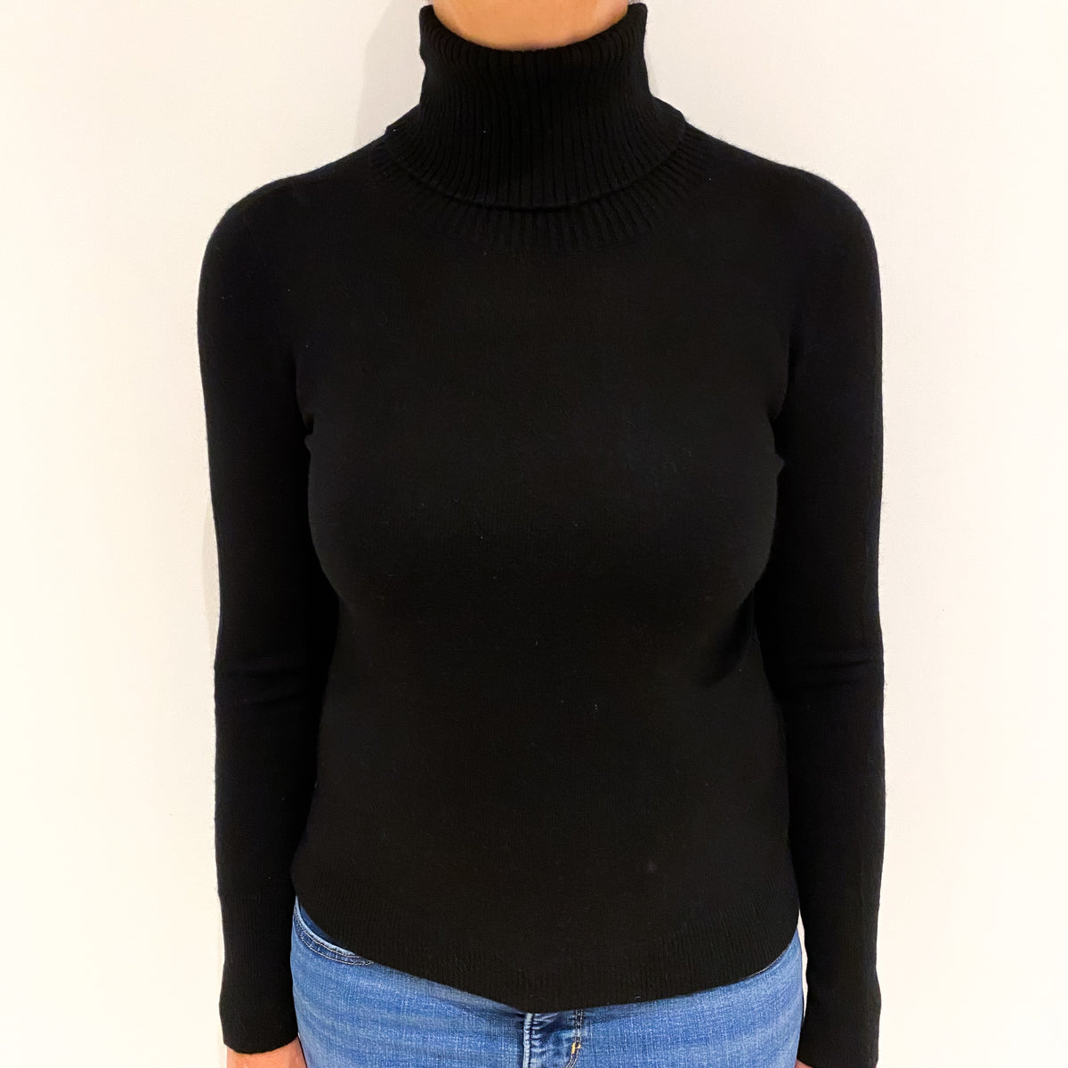Black Cashmere Polo Neck Jumper Medium